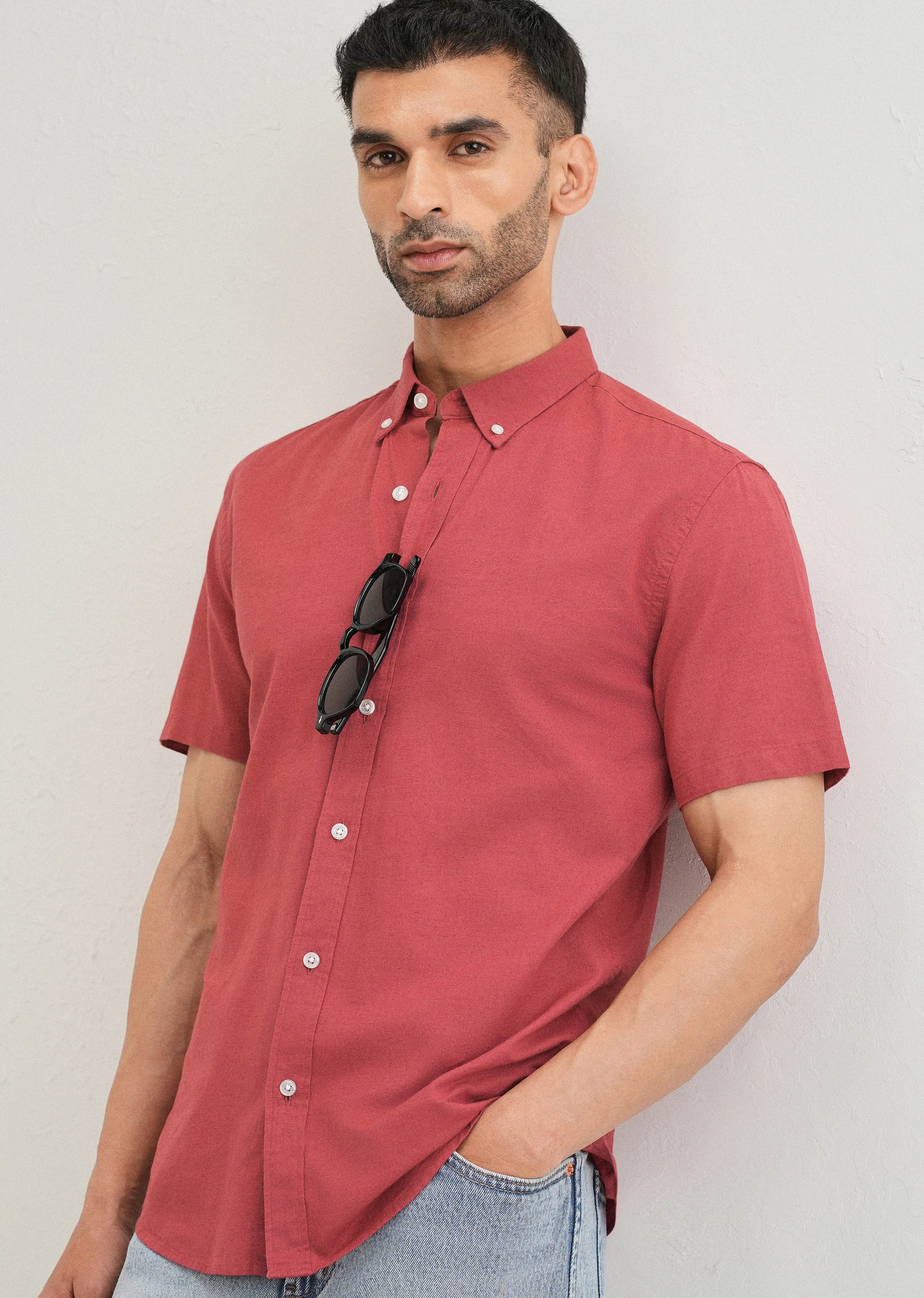 Red Cotton Linen Shirt - Image 7