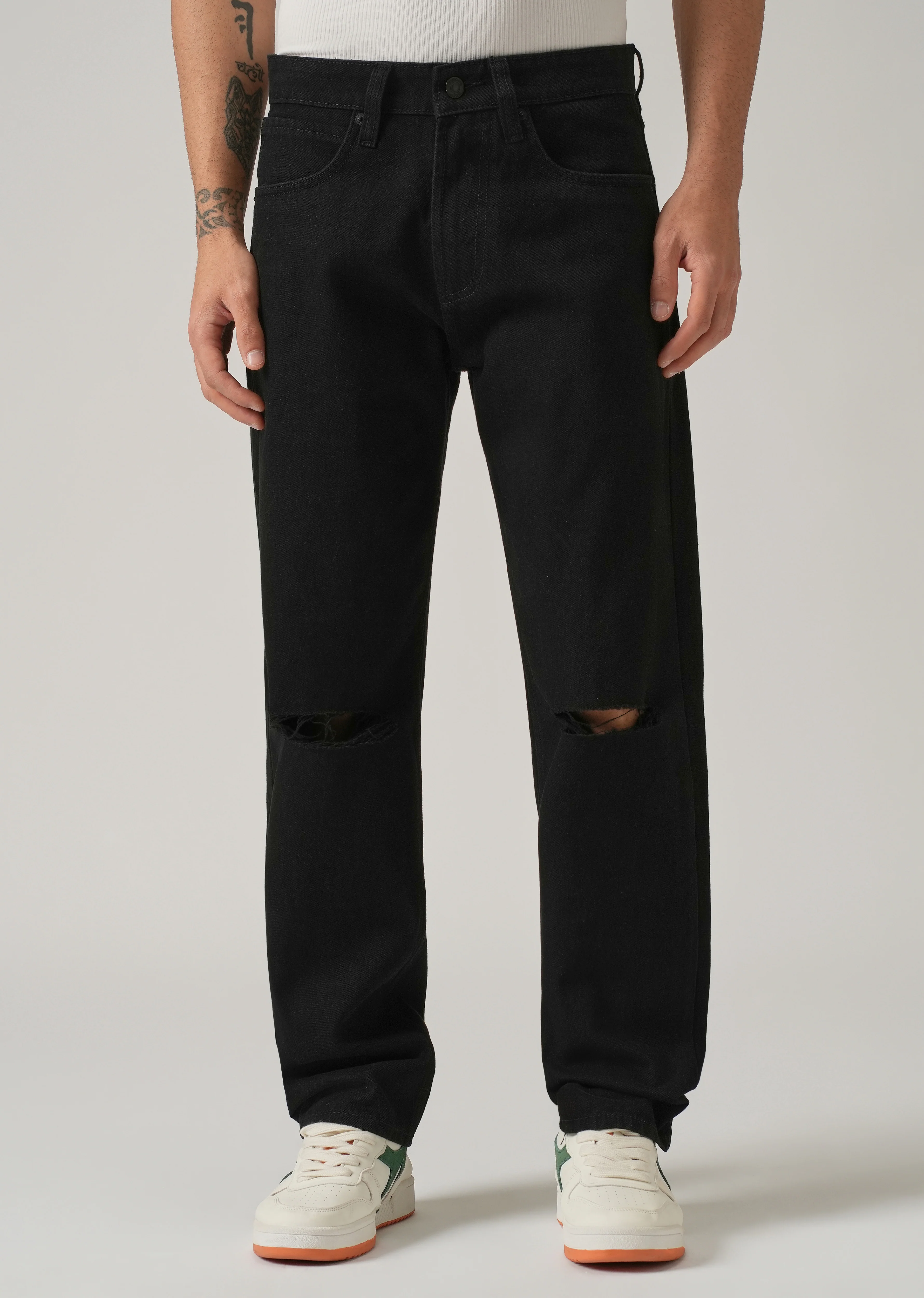 Relaxed Fit Distressed Black Jeans - Image 3