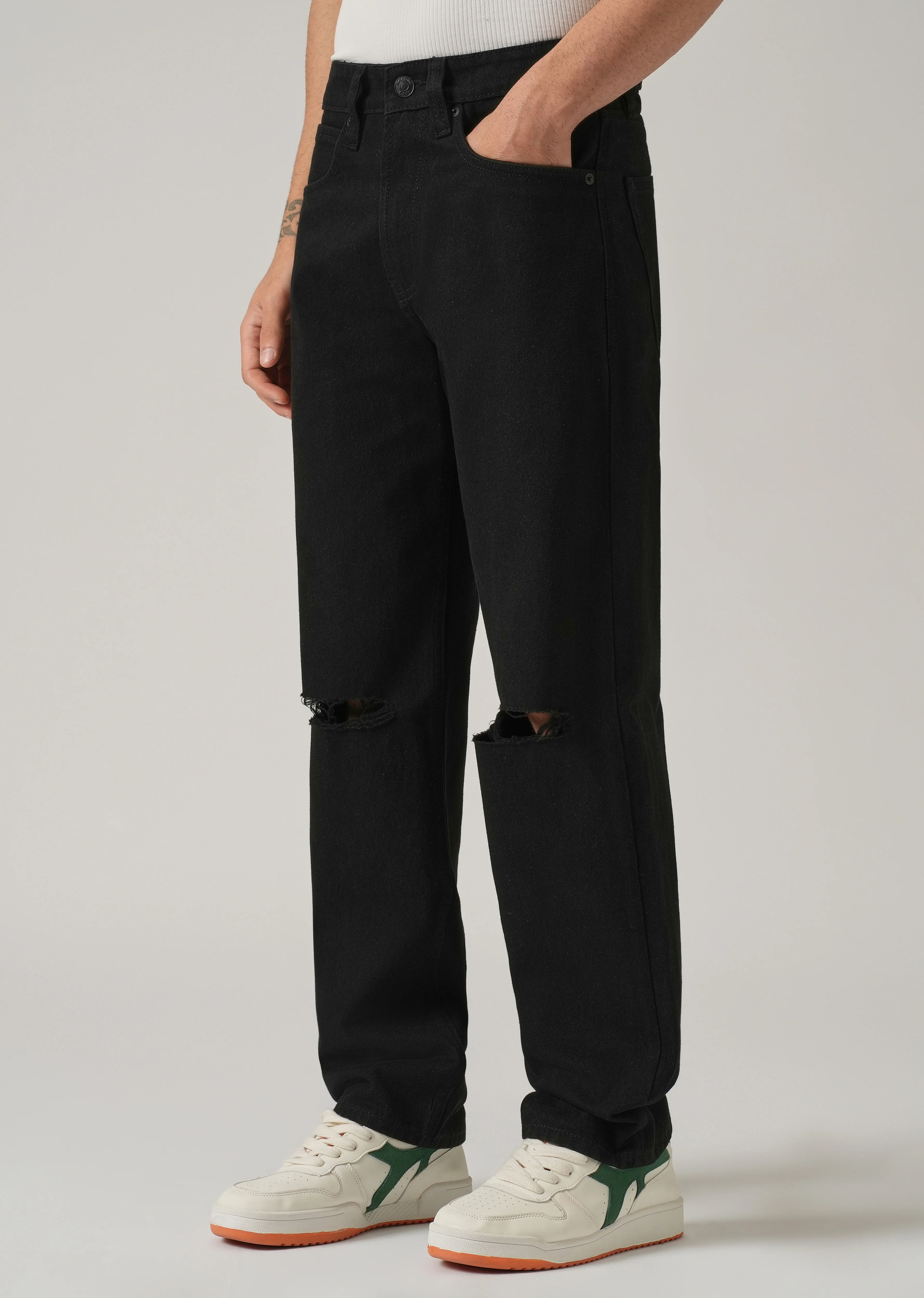 Relaxed Fit Distressed Black Jeans - Image 4