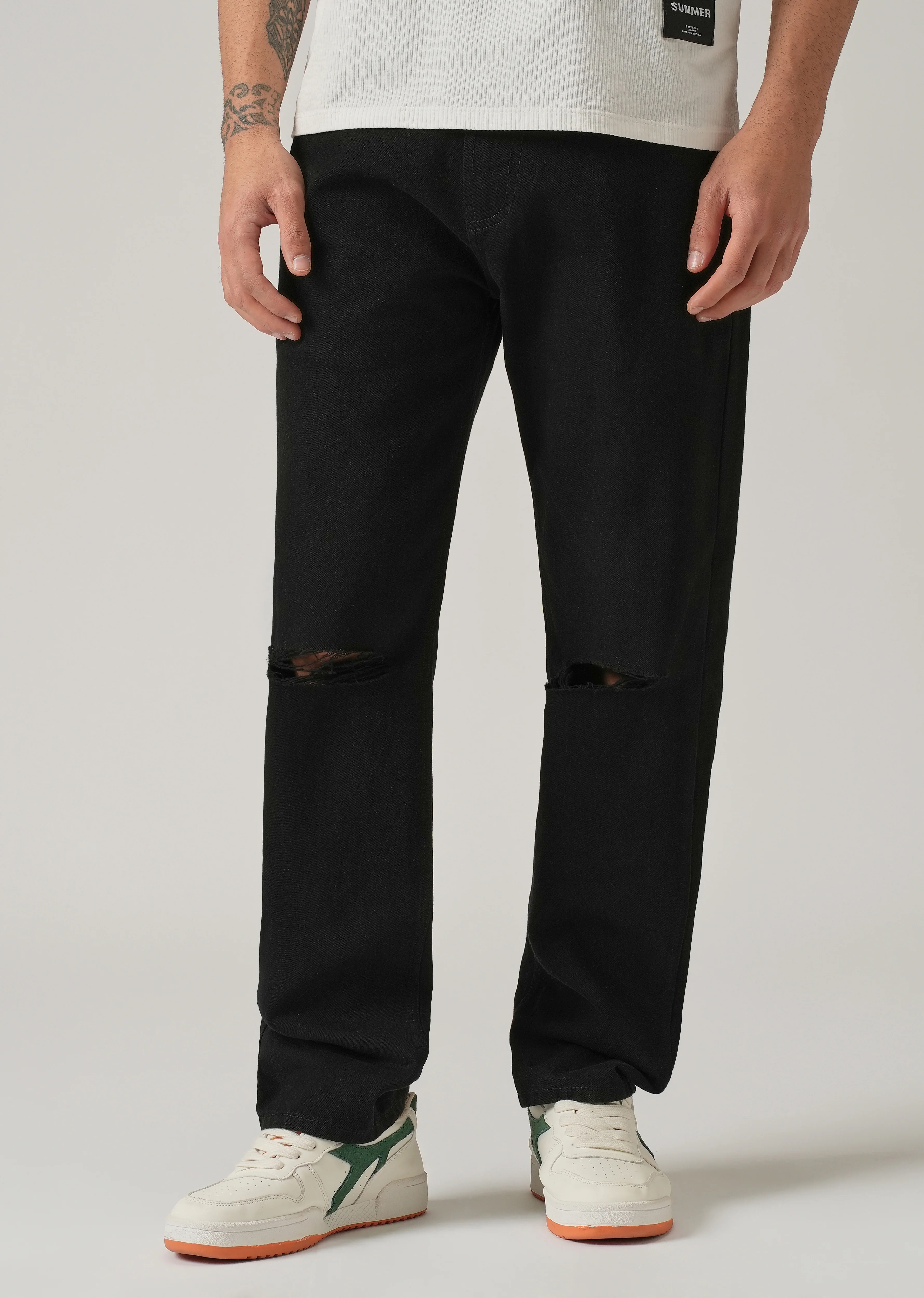 Relaxed Fit Distressed Black Jeans - Image 7