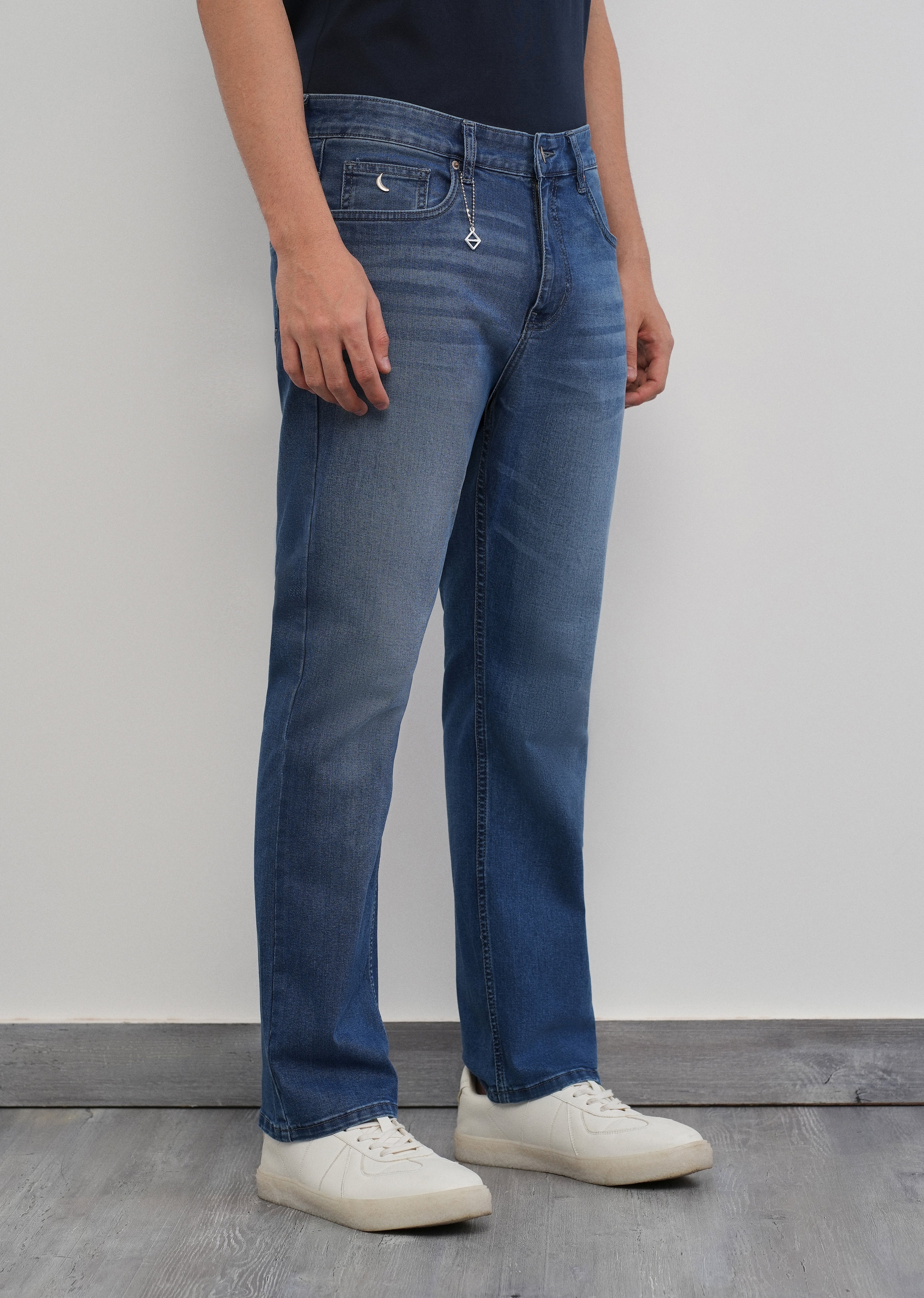 Retro Mid Blue Straight Fit Jeans - Image 4