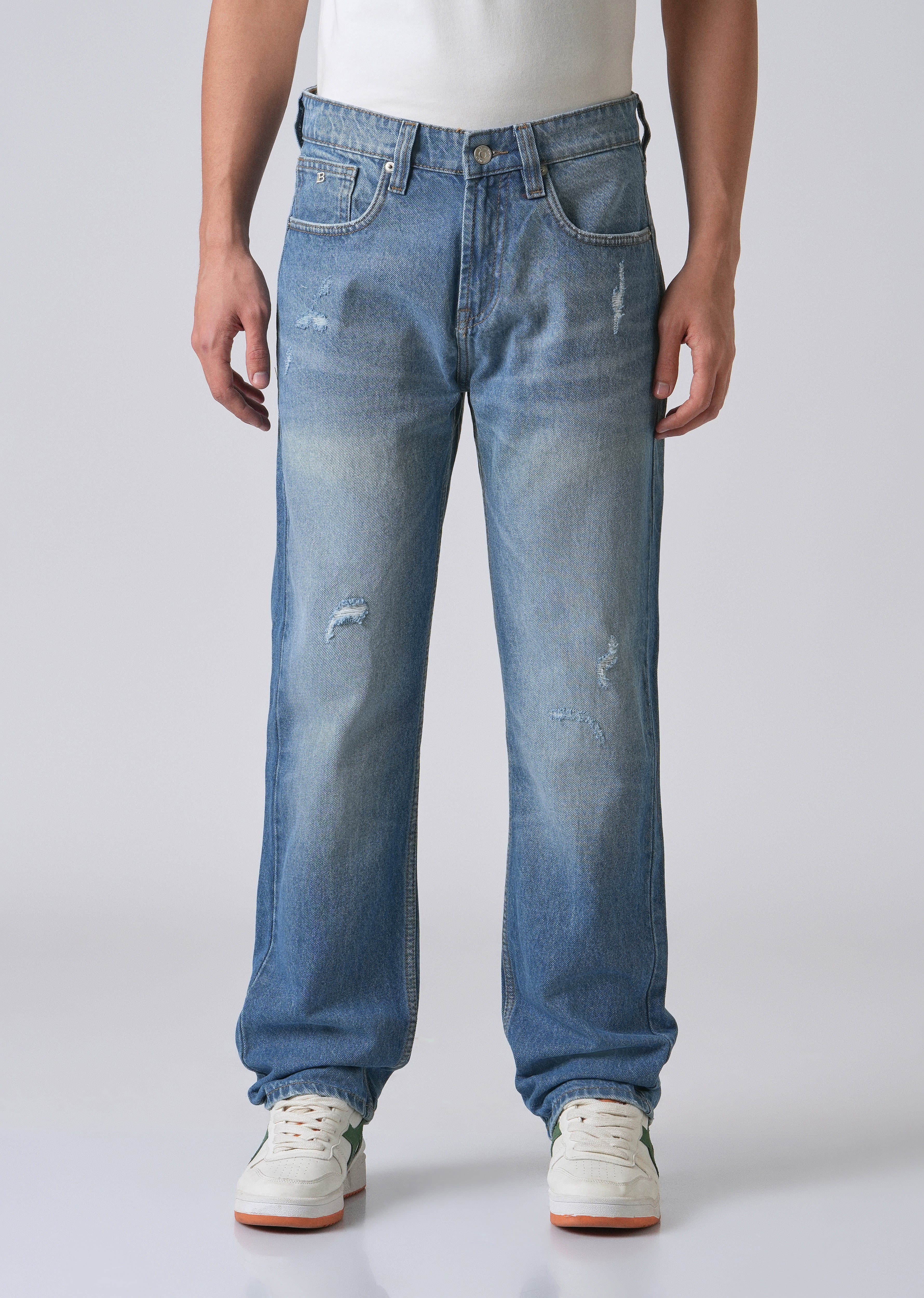 Ripped Blue Straight Fit Denim - Image 3