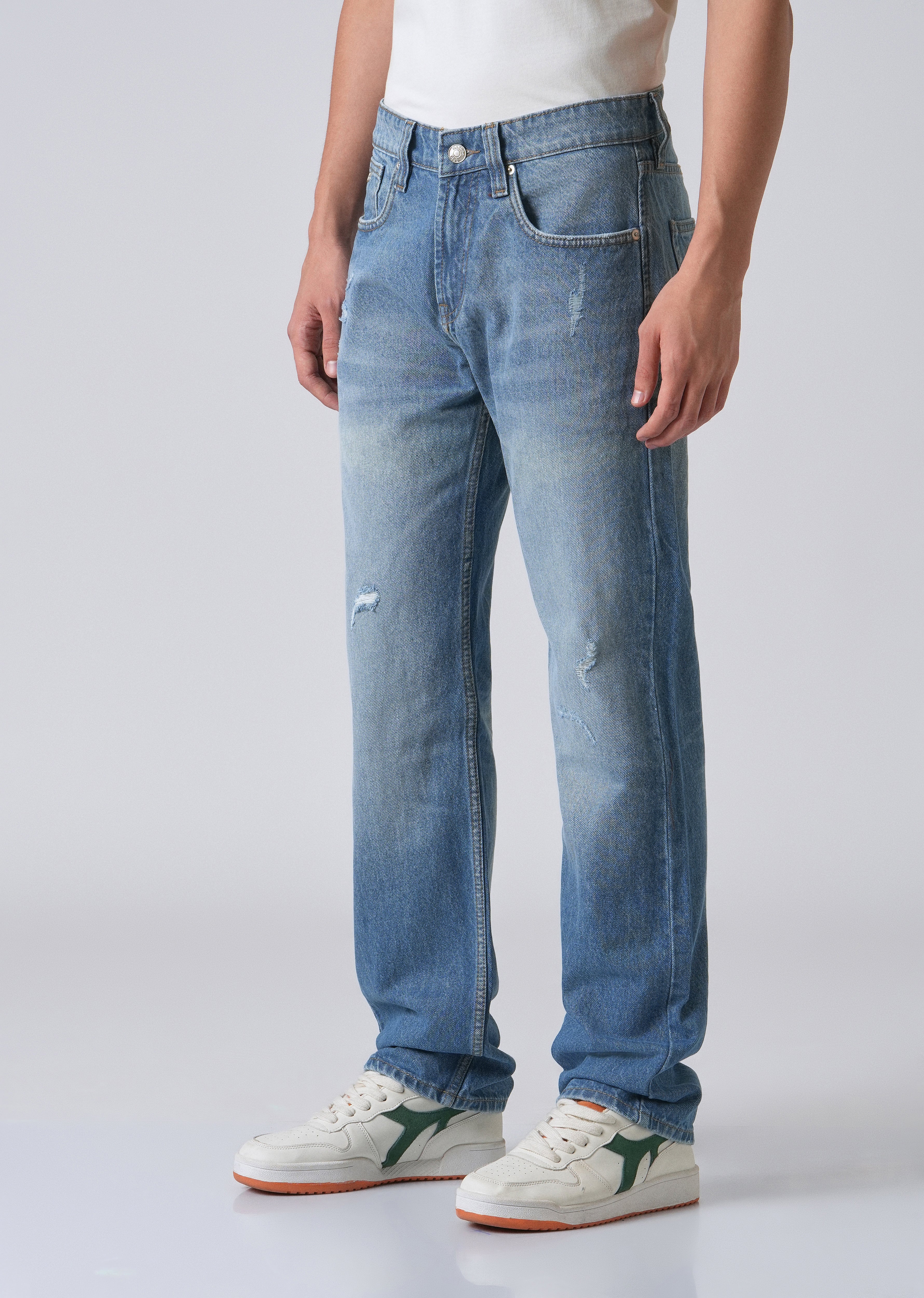 Ripped Blue Straight Fit Denim - Image 4