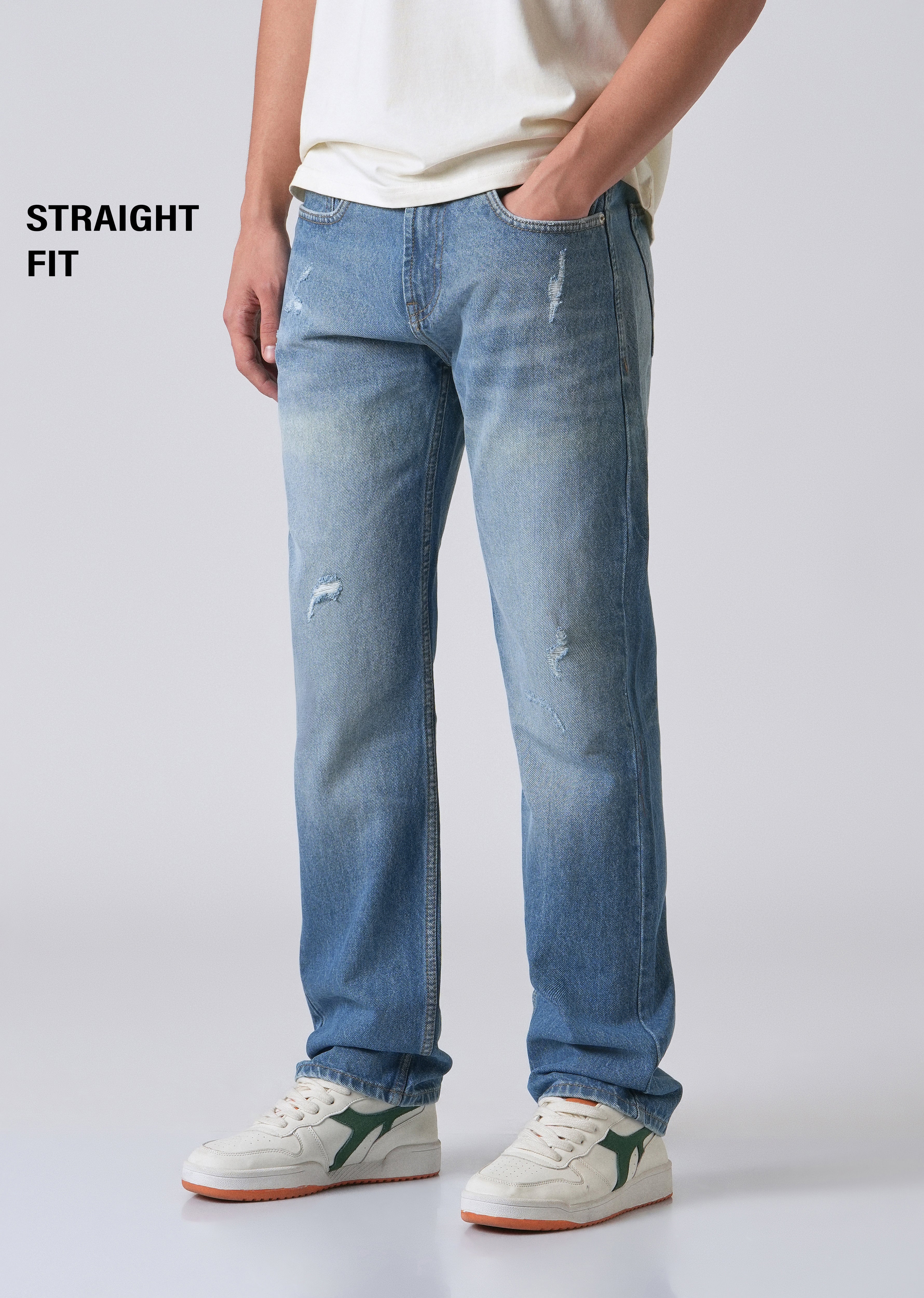 Ripped Blue Straight Fit Denim - Image 7