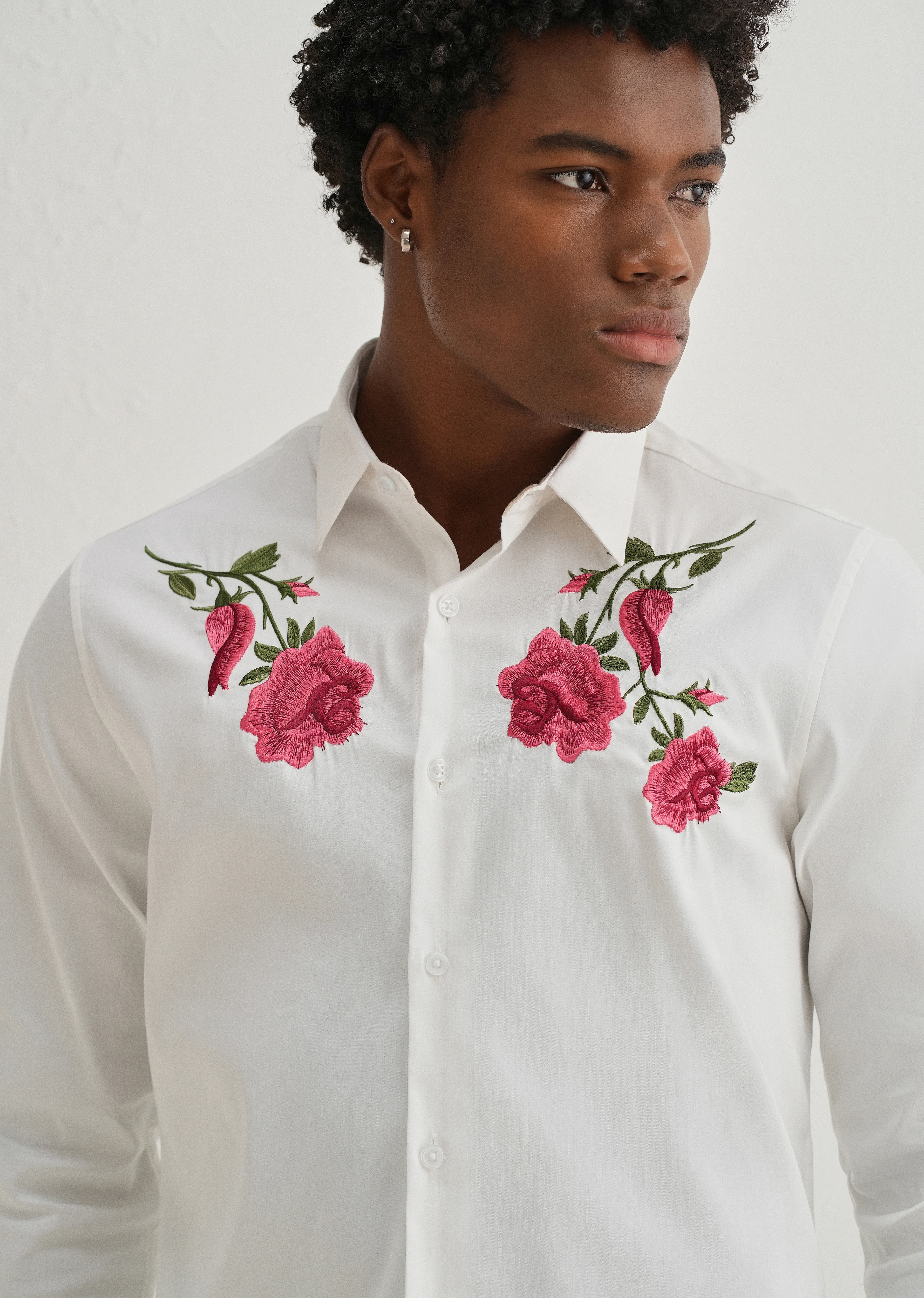 Rose Embroidered White Designer Shirt - Image 5
