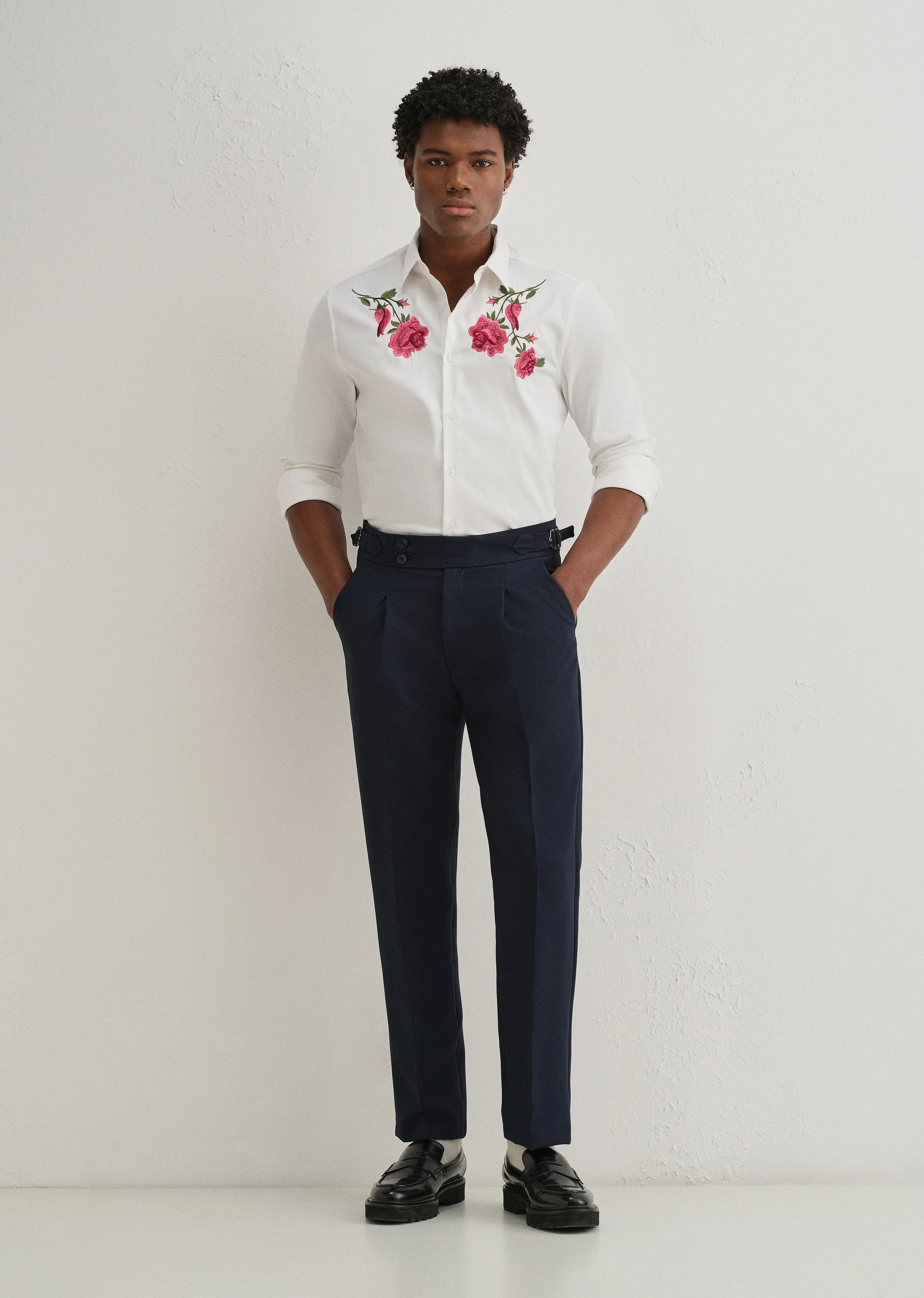 Rose Embroidered White Designer Shirt - Image 6