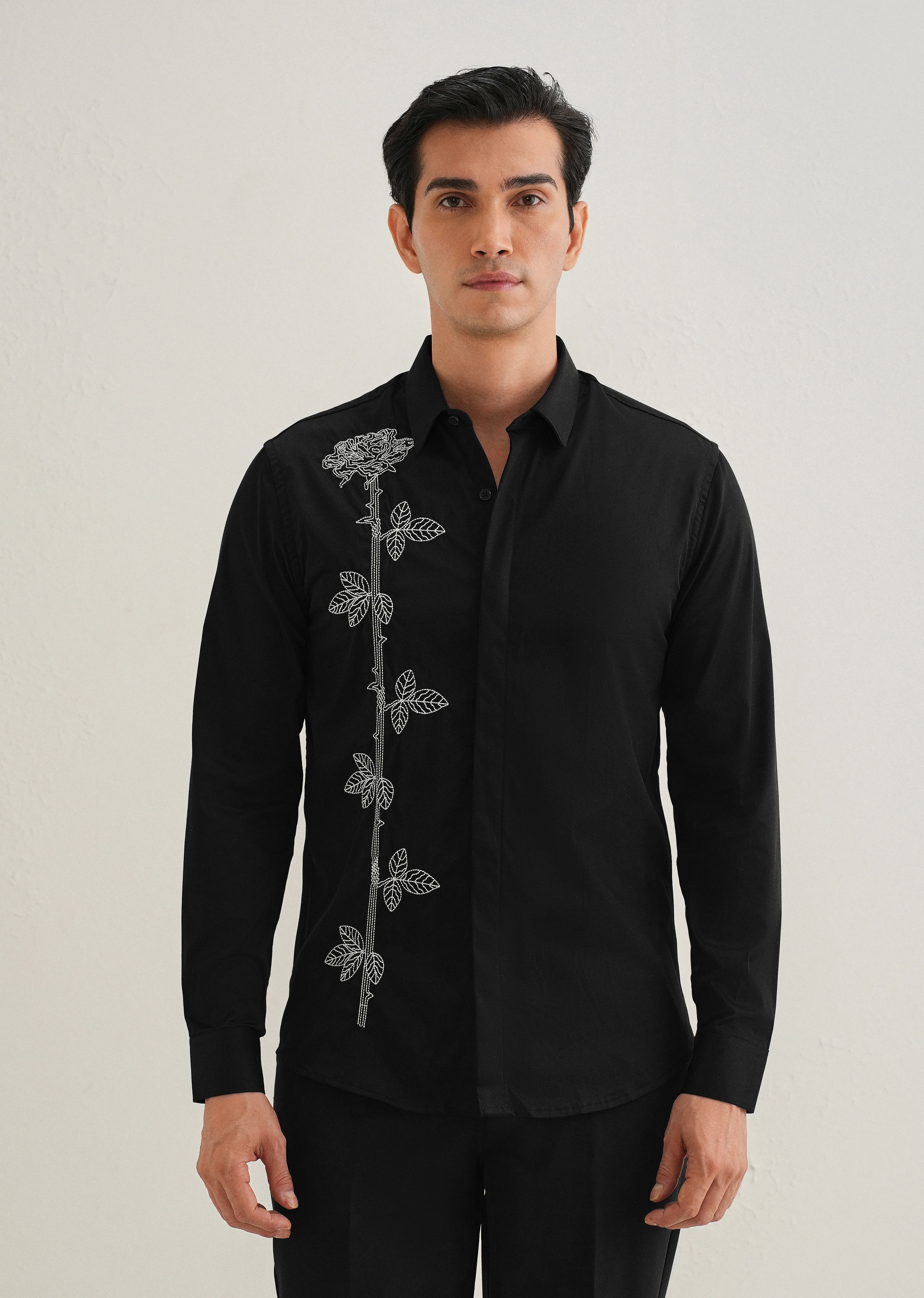 Rose Needle Work Black Designer Shirt - Image 3