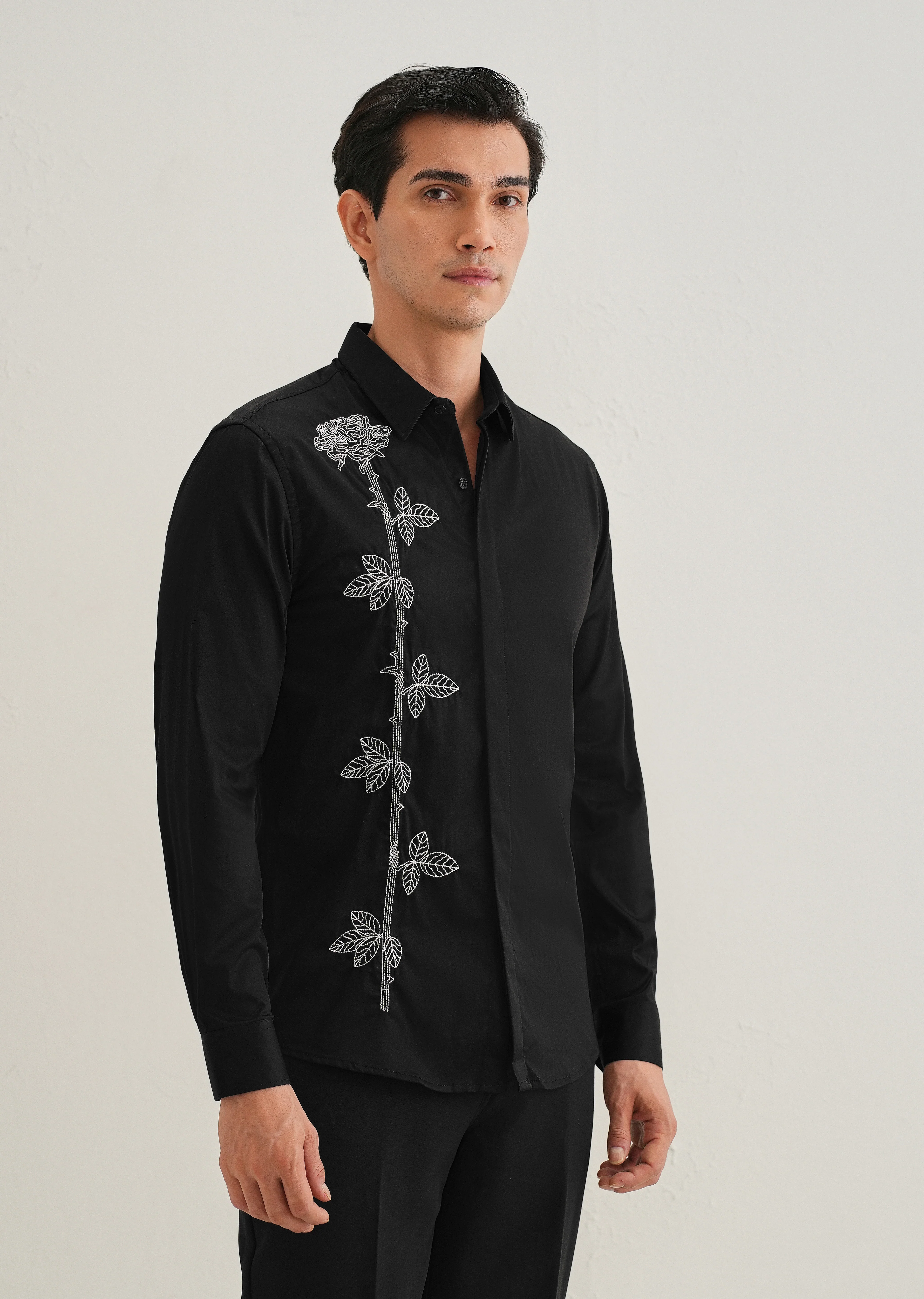 Rose Needle Work Black Designer Shirt - Image 5