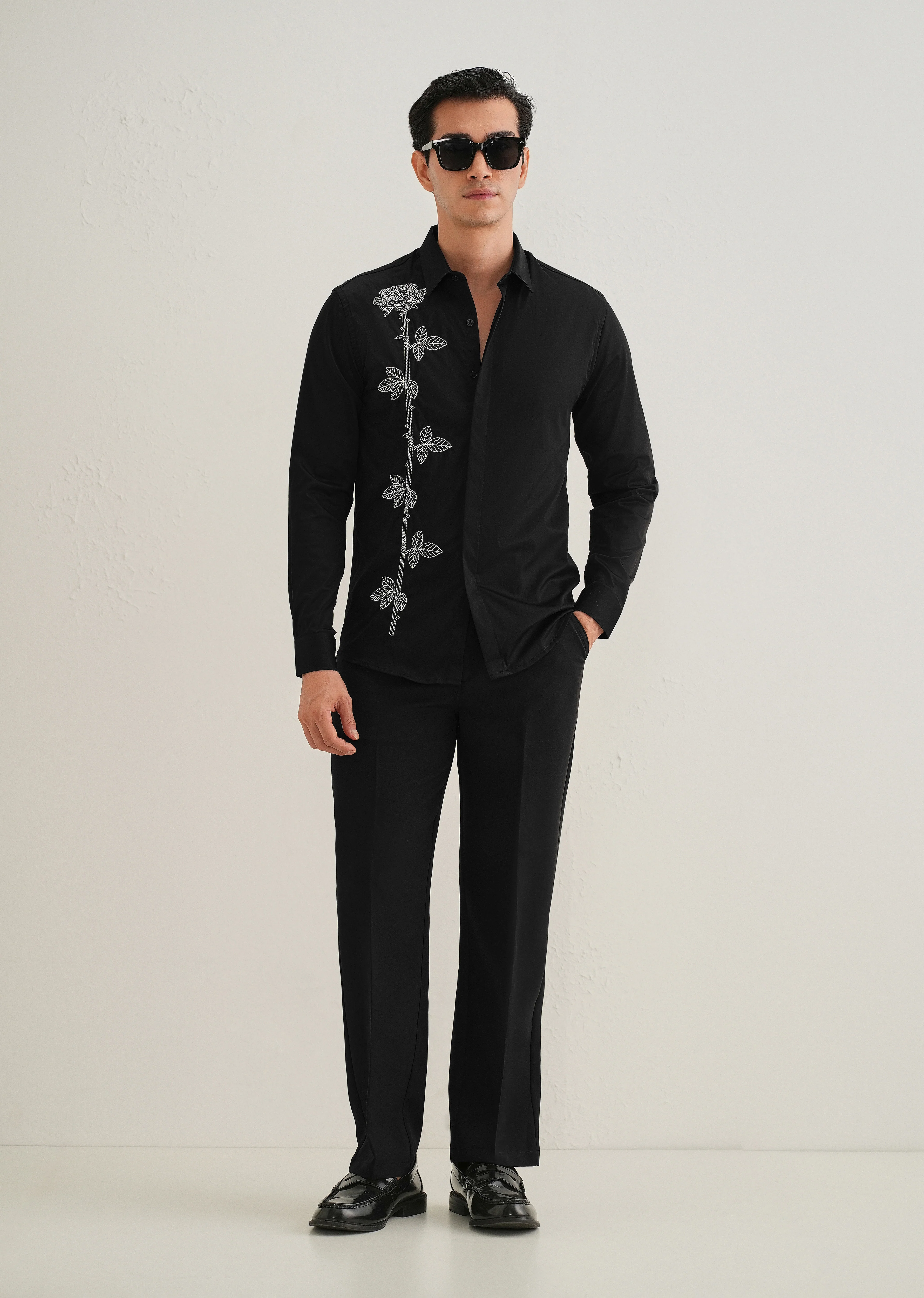 Rose Needle Work Black Designer Shirt - Image 6