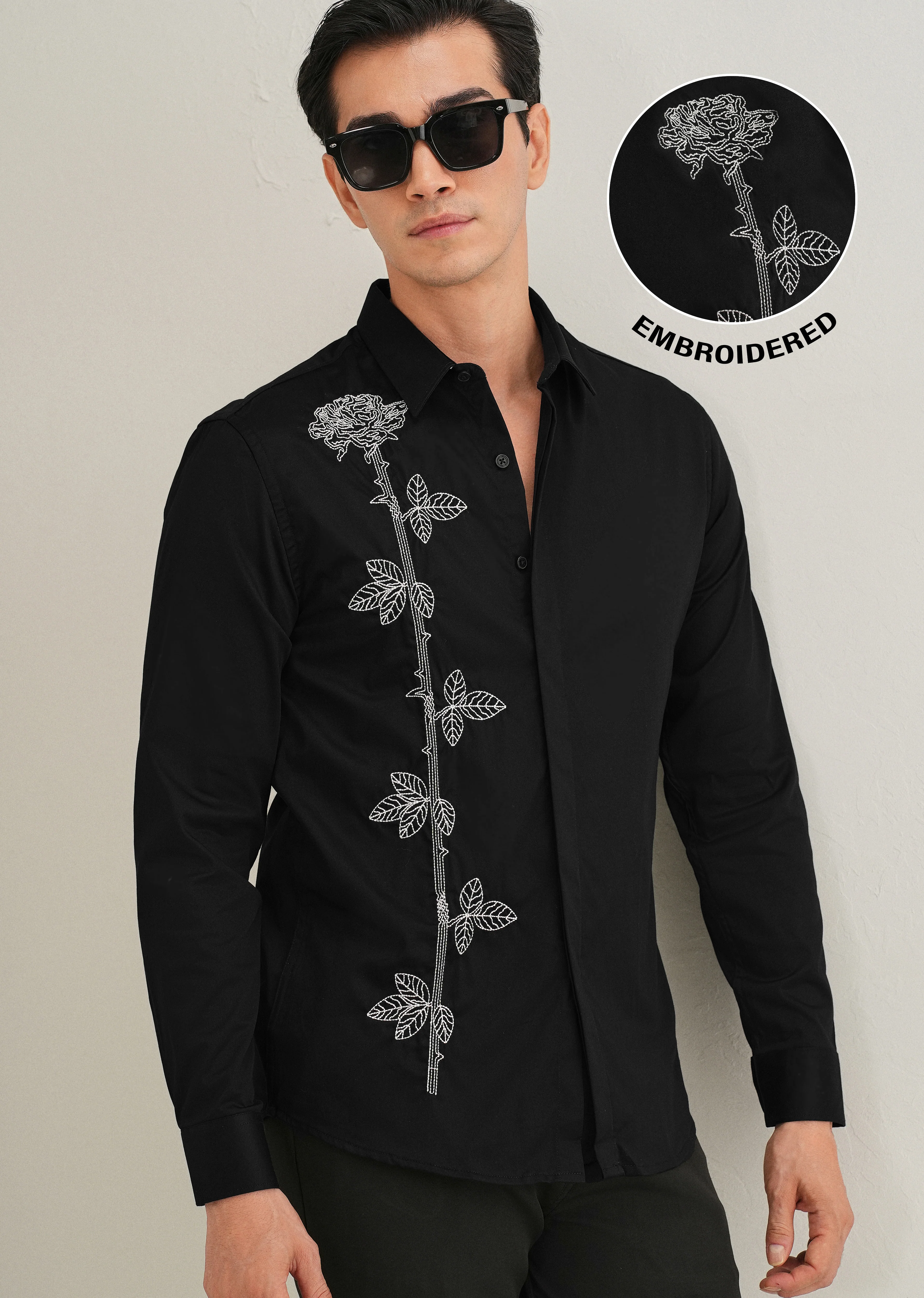 Rose Needle Work Black Designer Shirt - Image 7