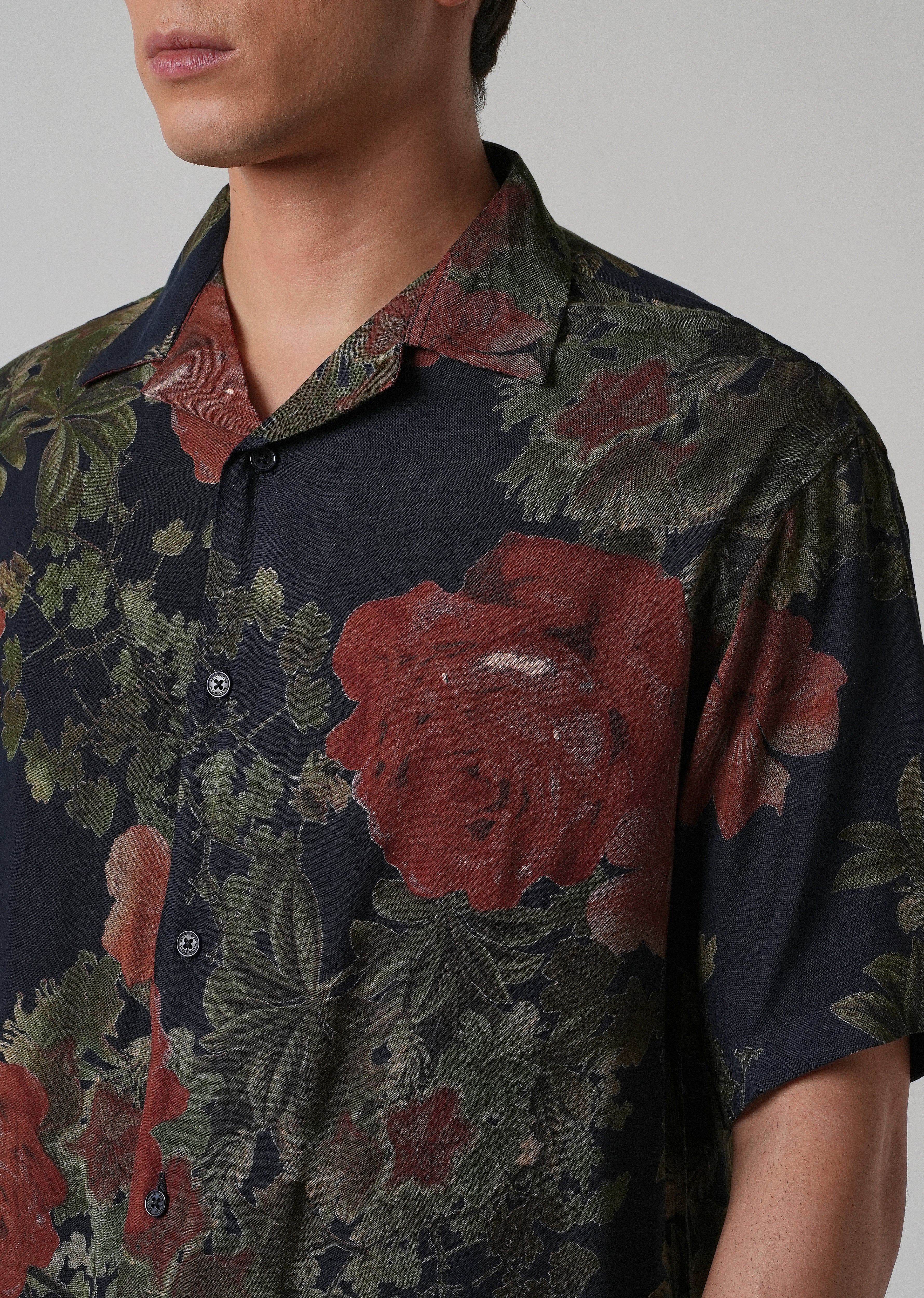 Rose Print Oversized Feather Shirt - Image 5