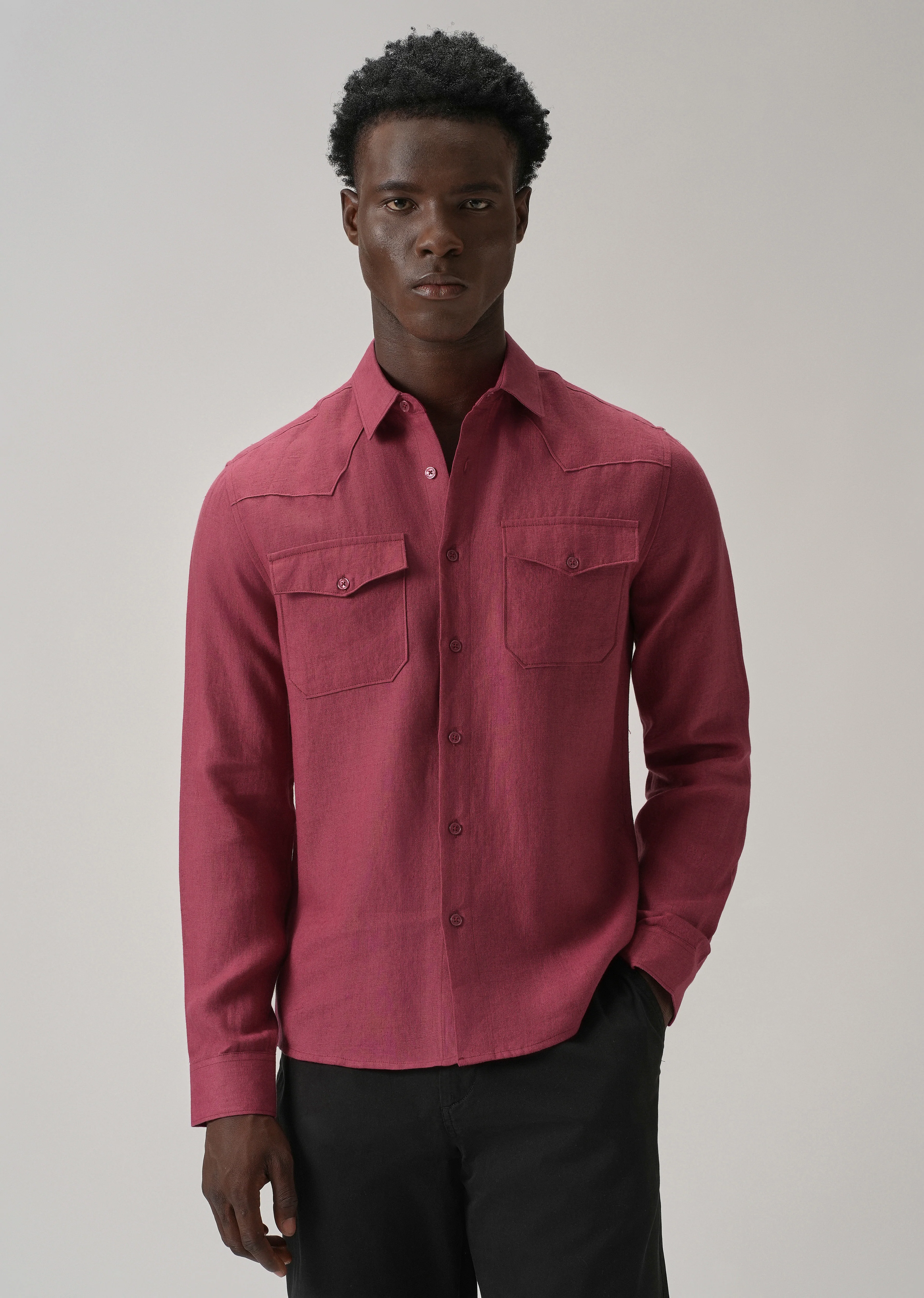 Rouge Pink Double Pocket 100% Pure Irish Linen Shirt - Image 4