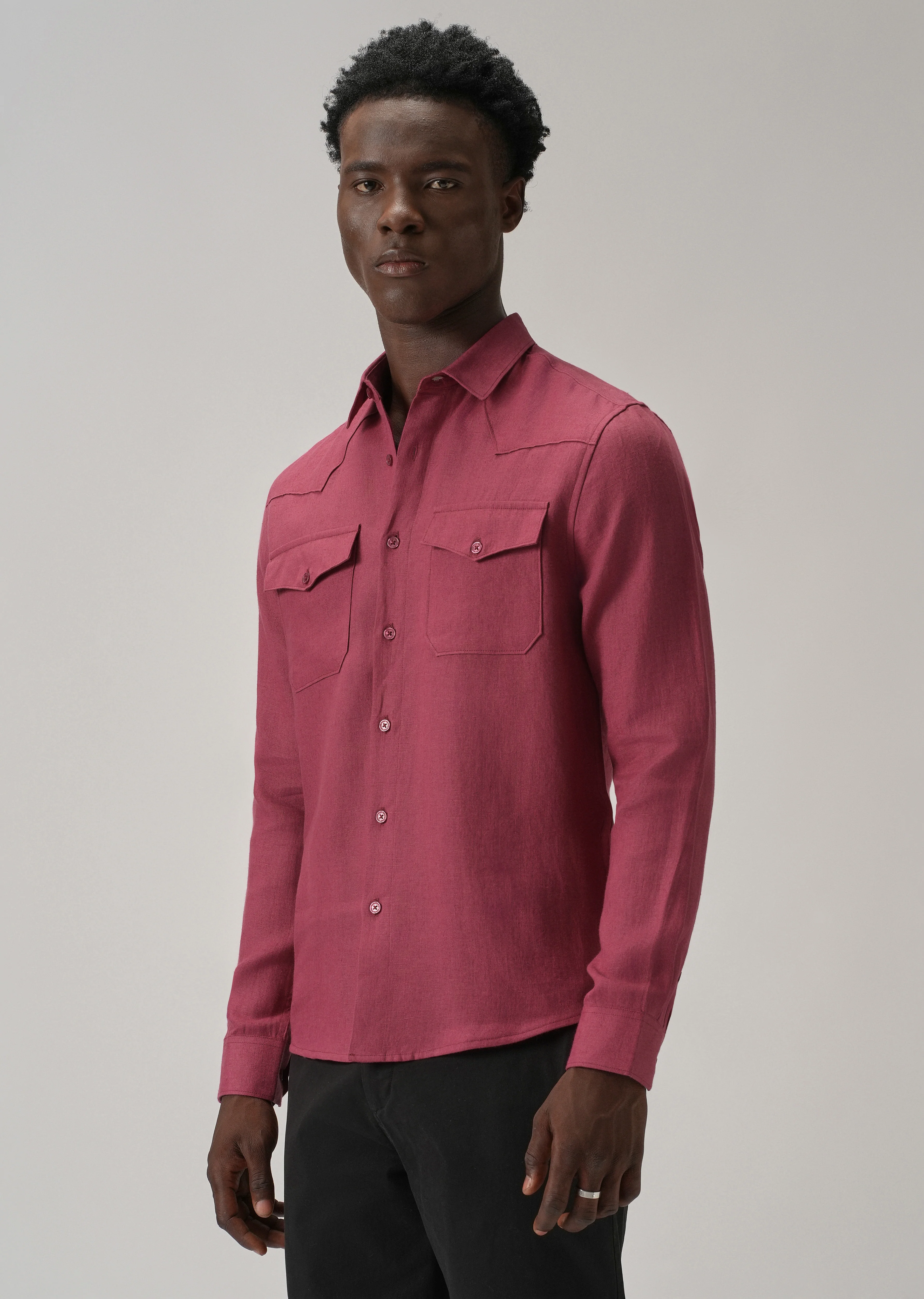 Rouge Pink Double Pocket 100% Pure Irish Linen Shirt - Image 5
