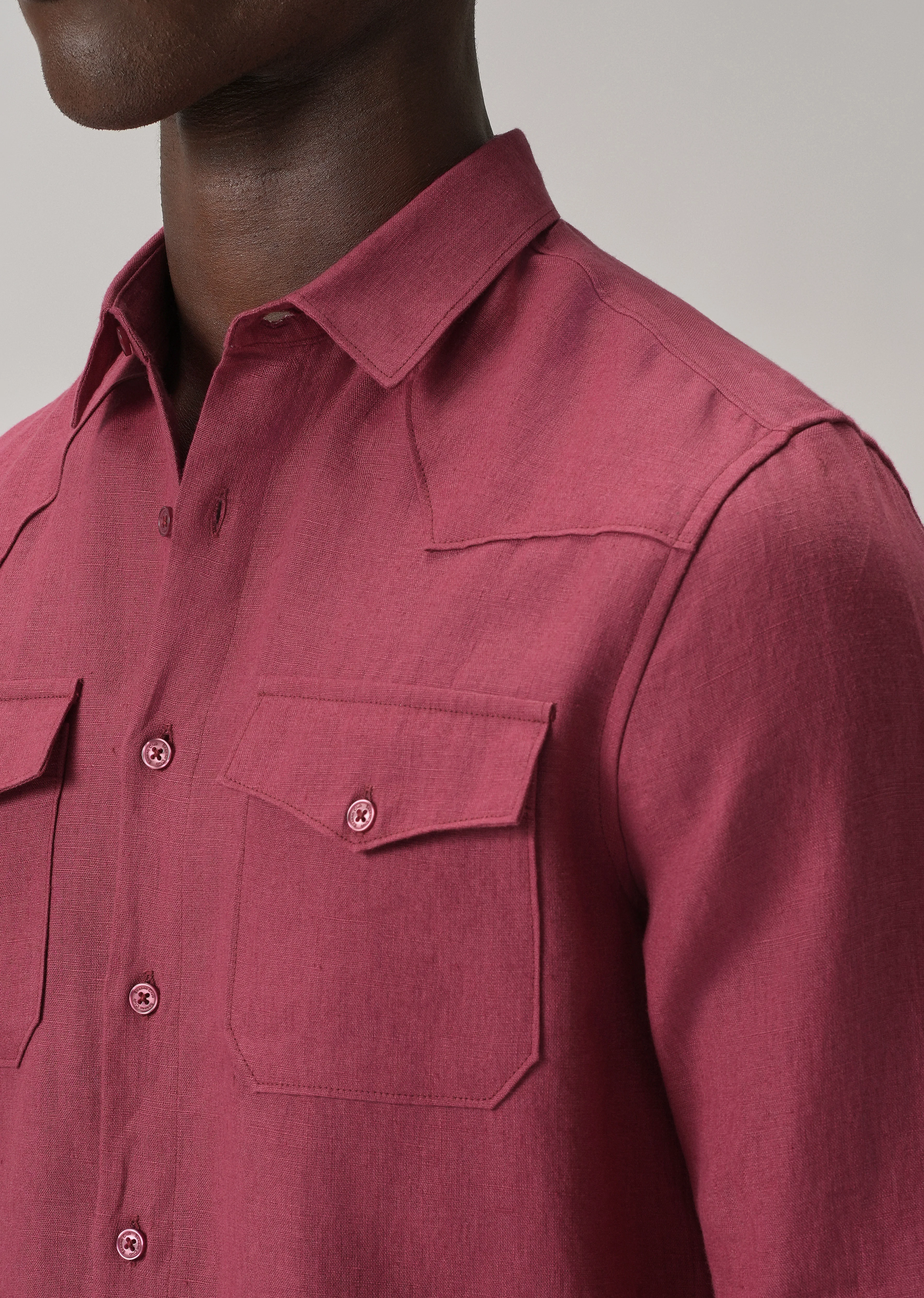 Rouge Pink Double Pocket 100% Pure Irish Linen Shirt - Image 6