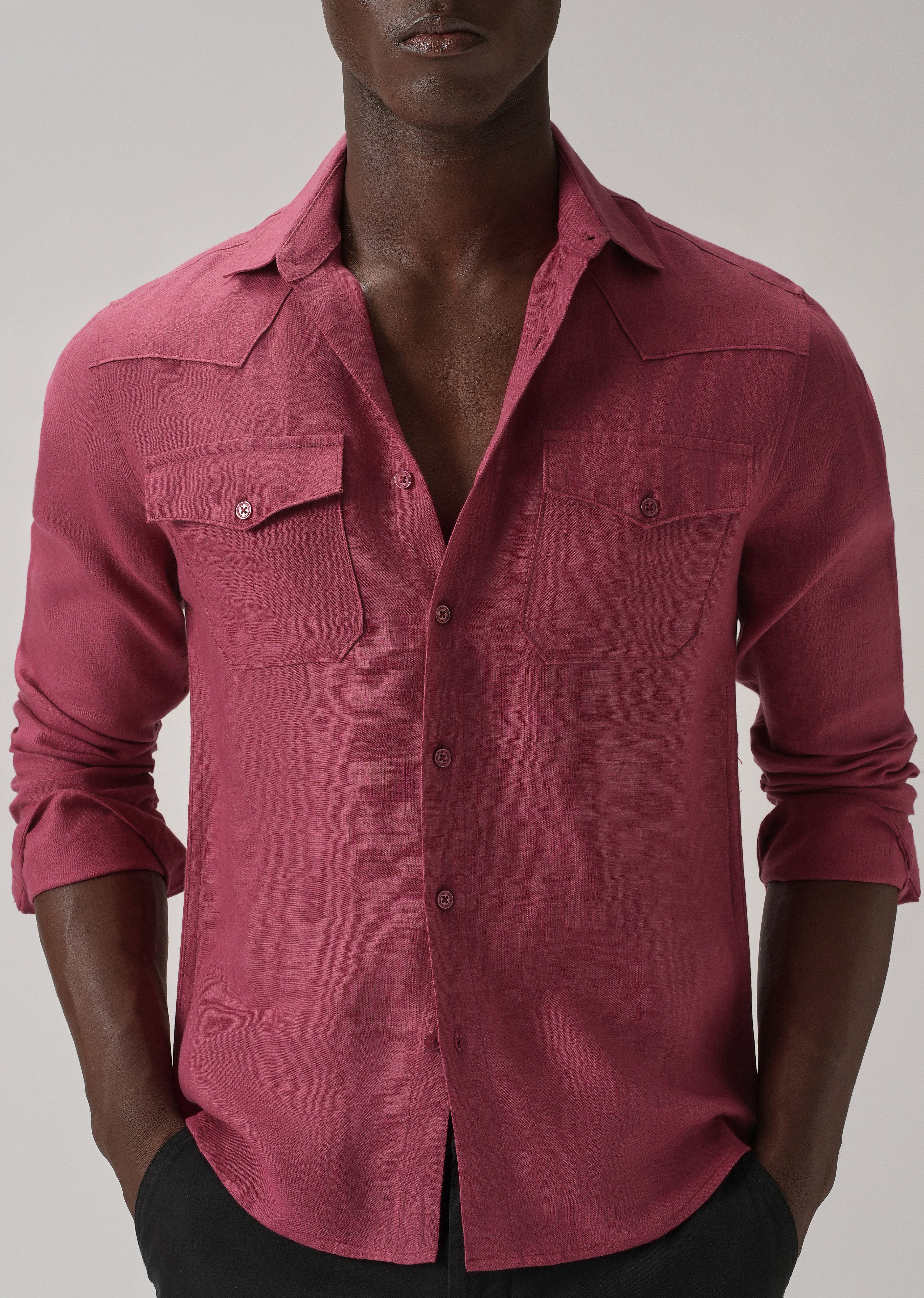 Rouge Pink Double Pocket 100% Pure Irish Linen Shirt - Image 8