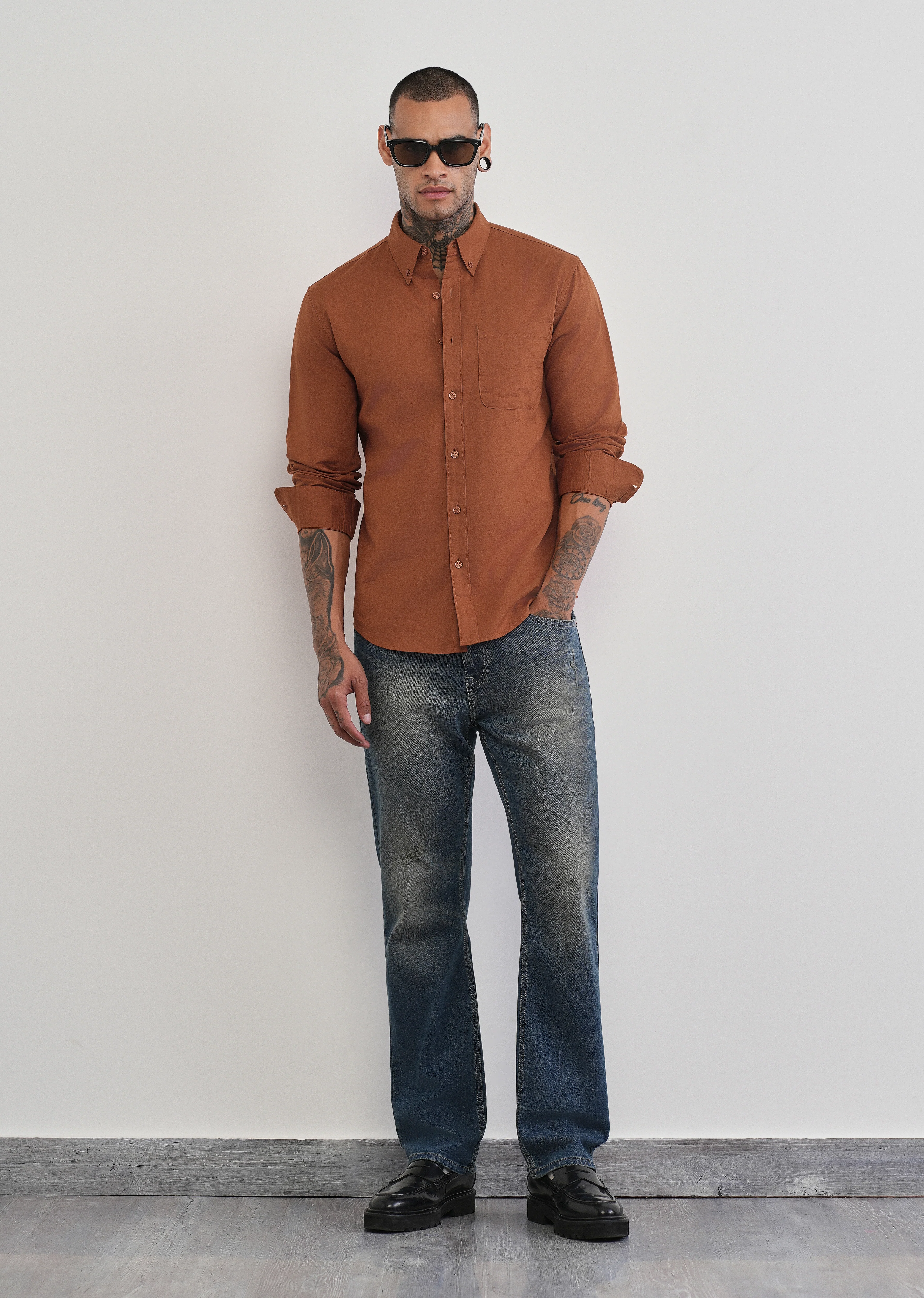 Rust Brown Cotton Linen Plain Shirt - Image 6