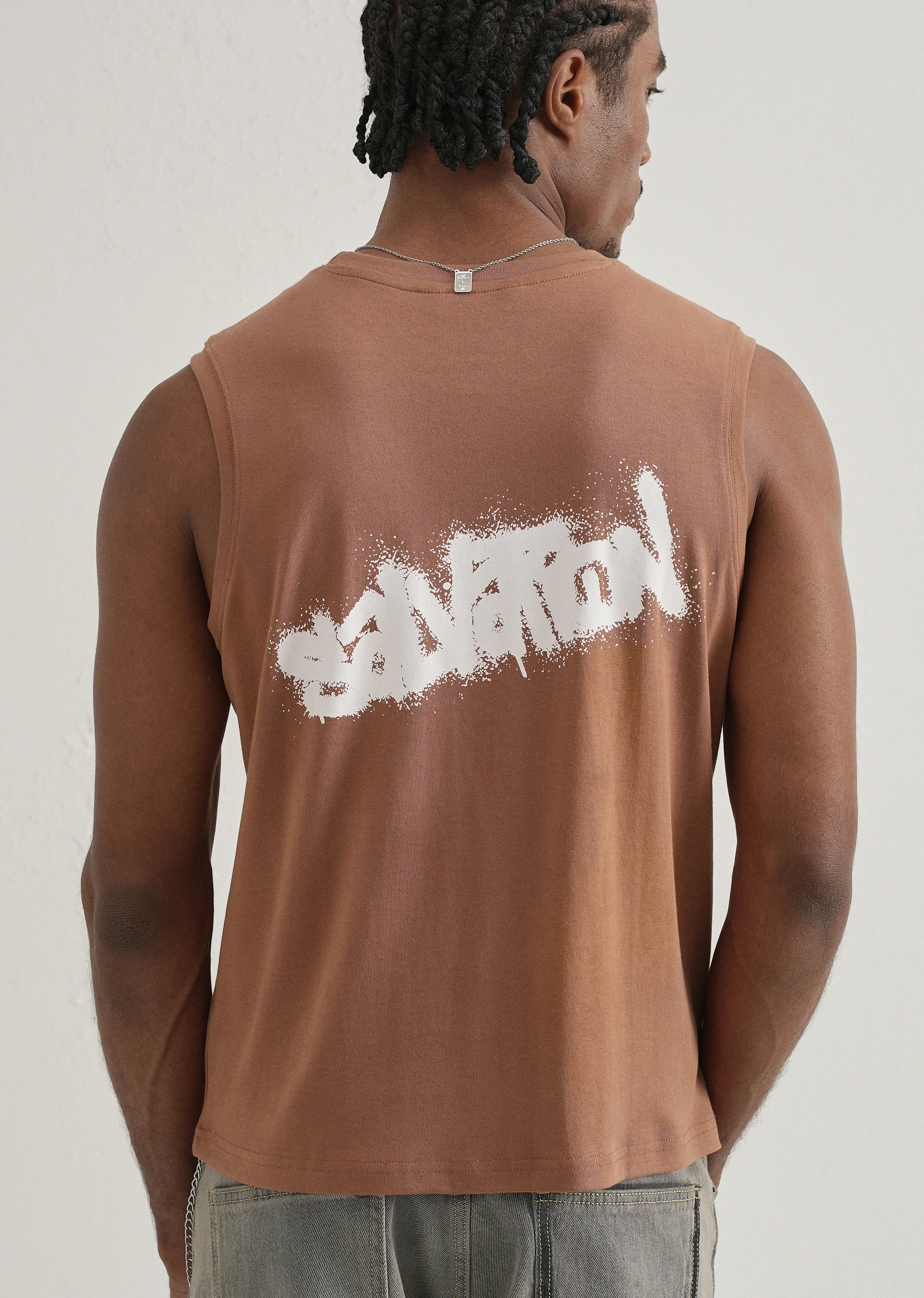 Rust Brown Graffiti Printed Tank - Image 3