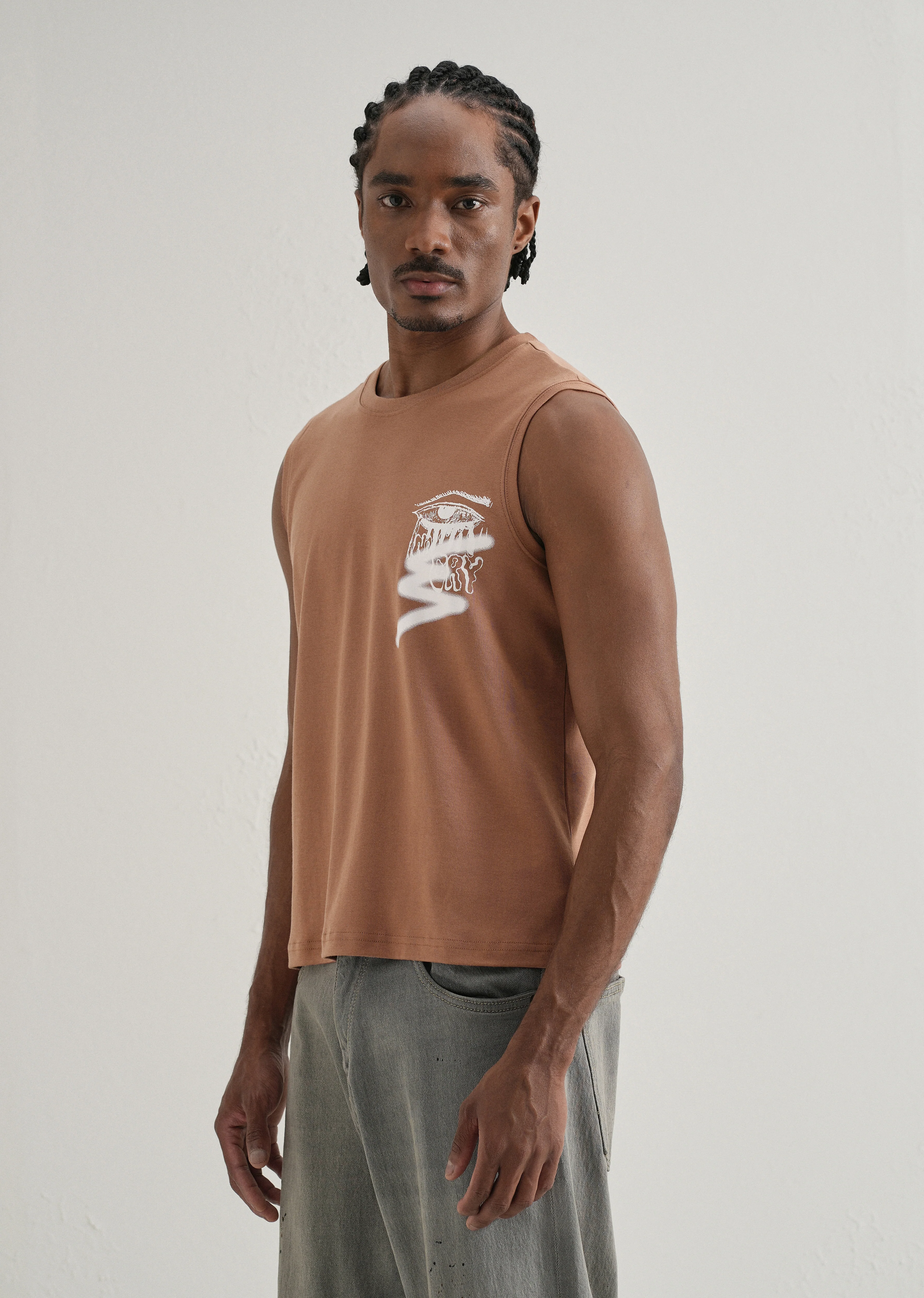 Rust Brown Graffiti Printed Tank - Image 5