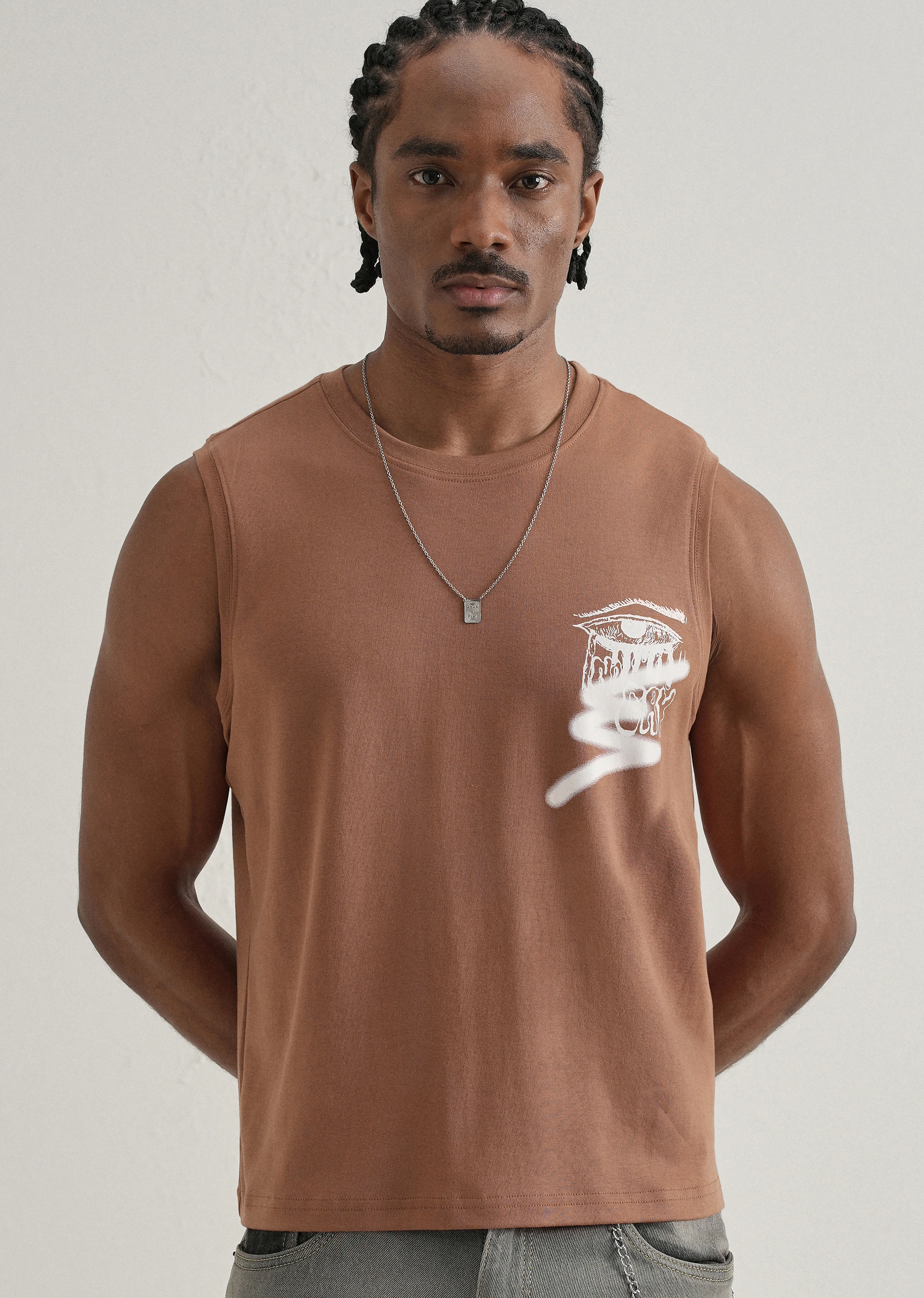 Rust Brown Graffiti Printed Tank - Image 7