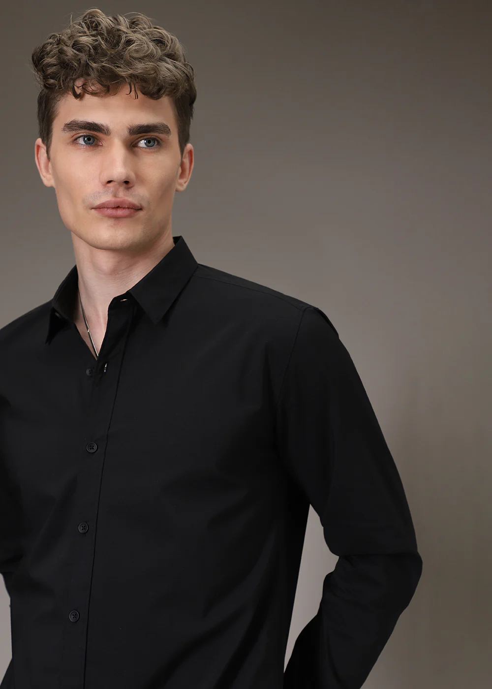 Sable Black Plain Blended Cotton Shirt - Image 2