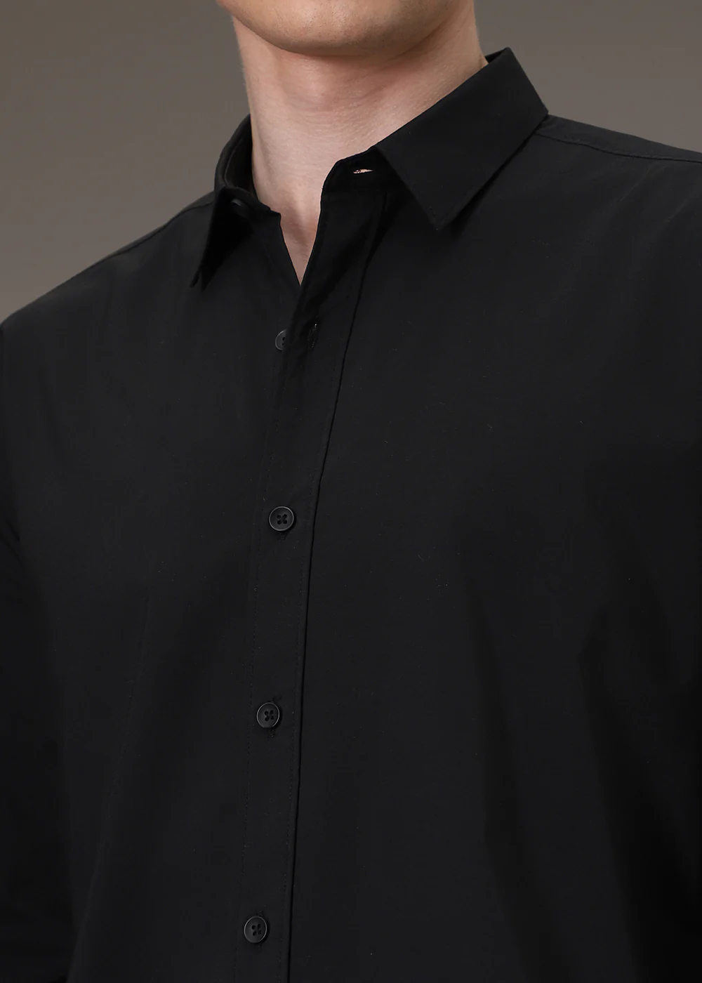 Sable Black Plain Blended Cotton Shirt - Image 3