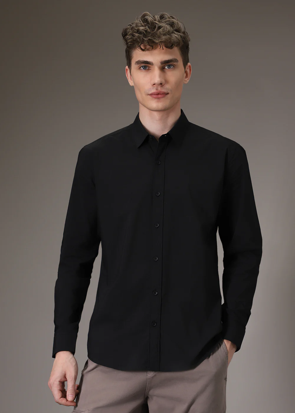 Sable Black Plain Blended Cotton Shirt - Image 4