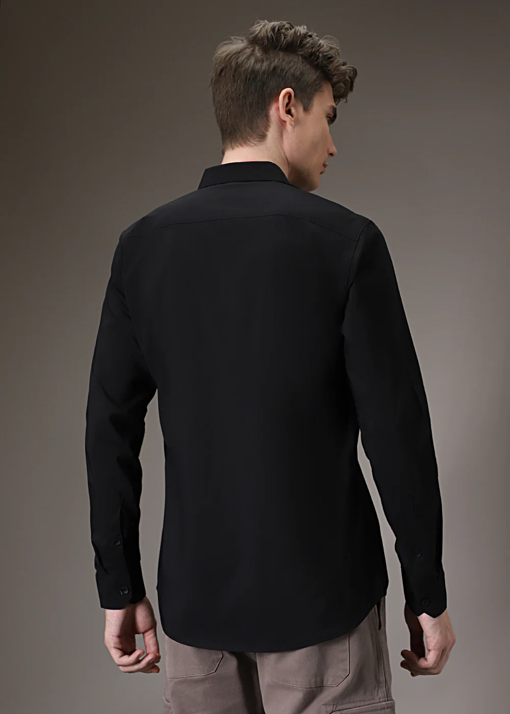 Sable Black Plain Blended Cotton Shirt - Image 5