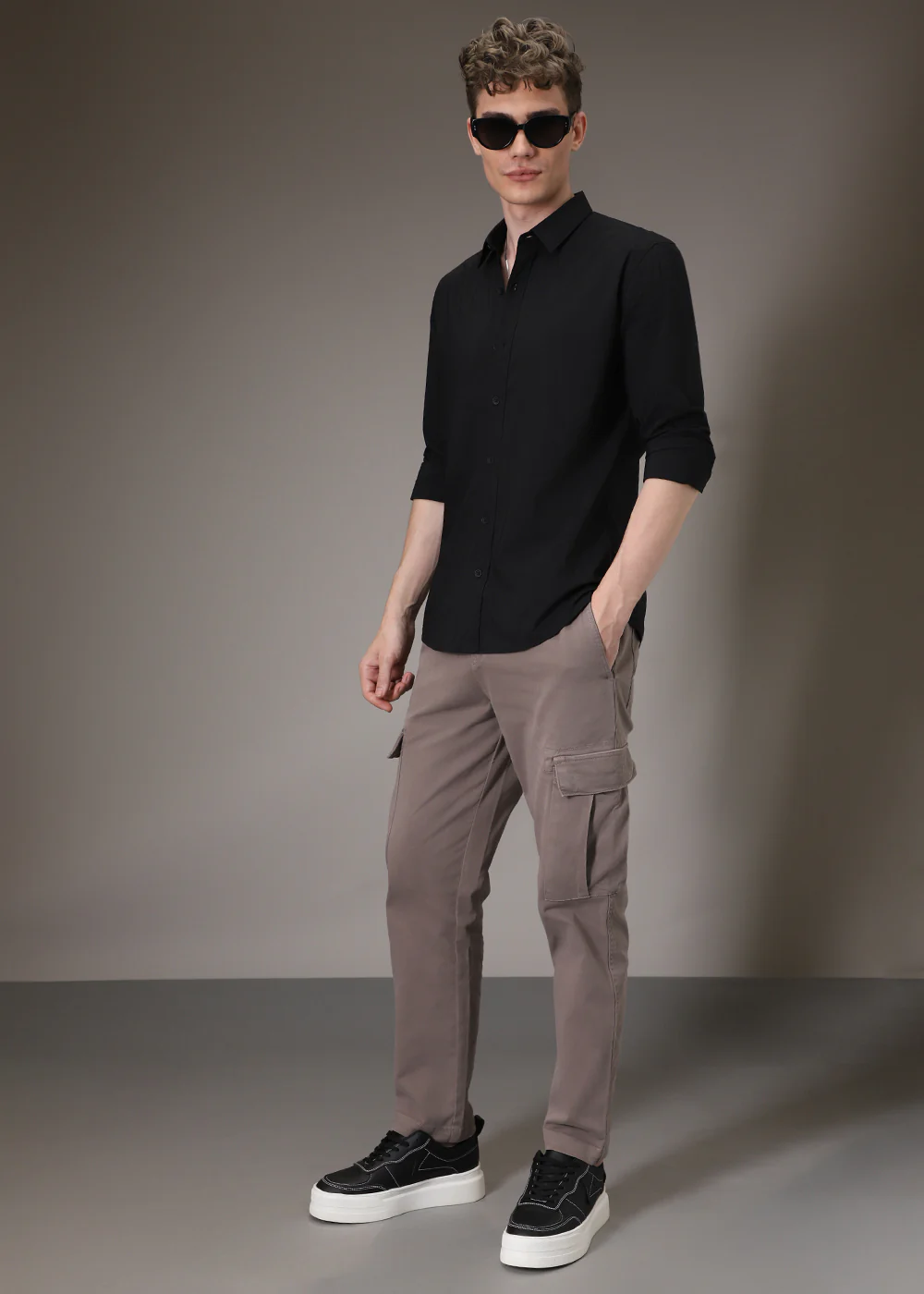 Sable Black Plain Blended Cotton Shirt - Image 6