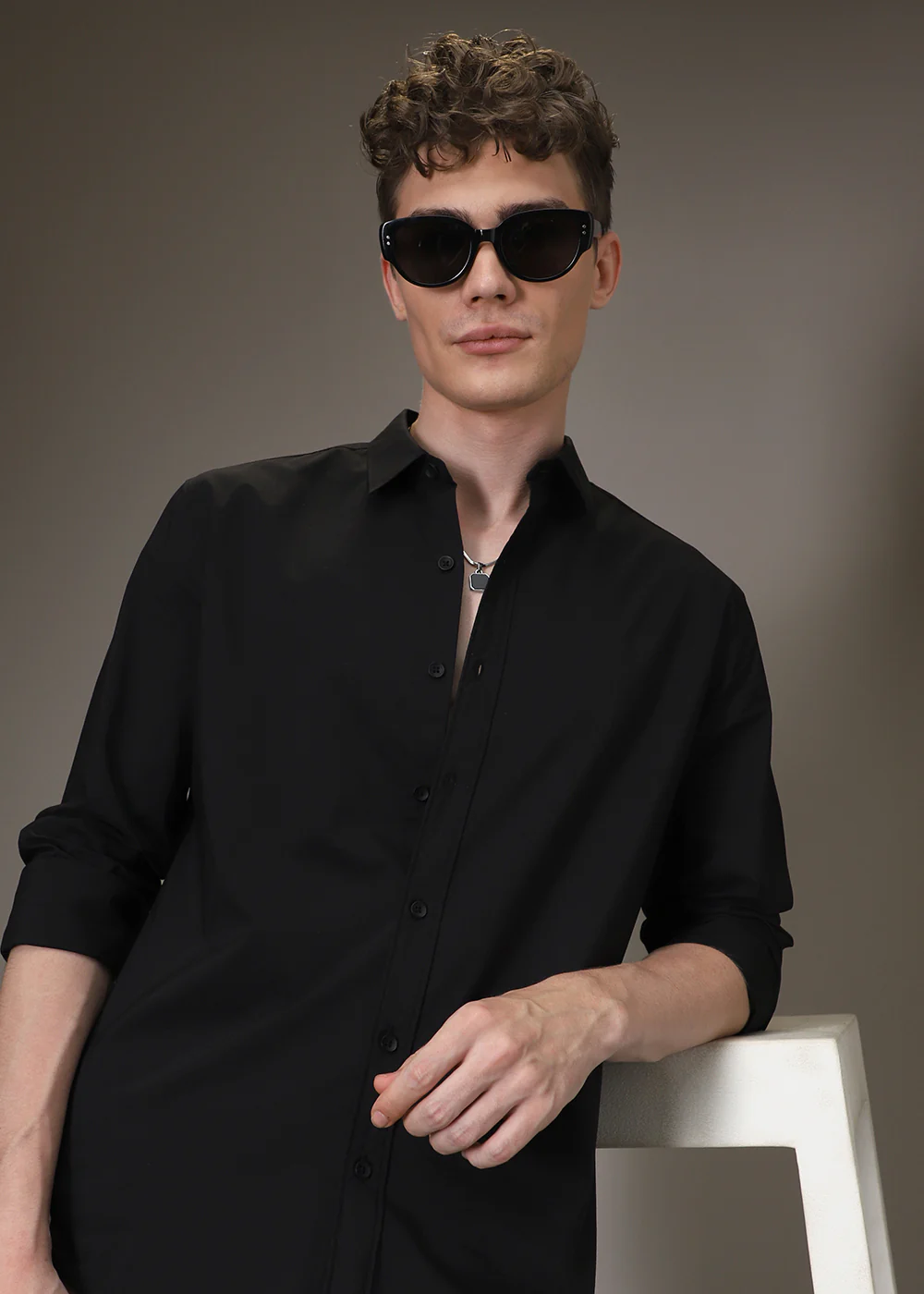 Sable Black Plain Blended Cotton Shirt - Image 7