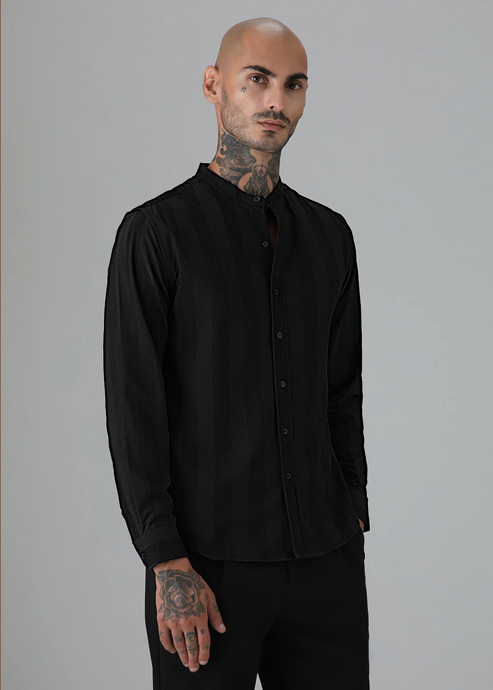 Sable Black Plain Shein Patterned Shirt - Image 5