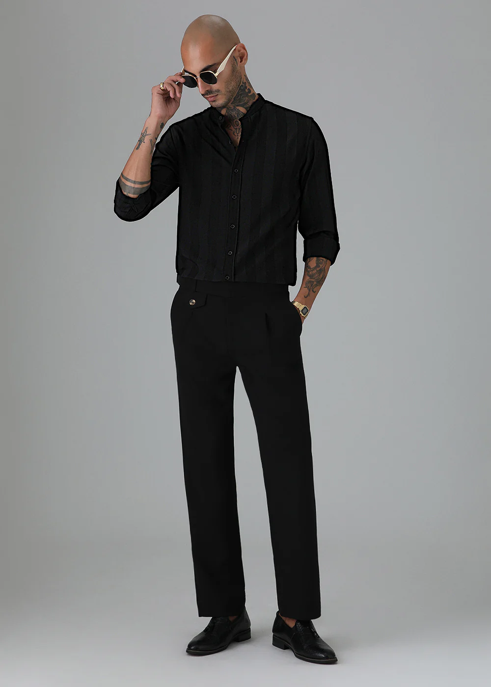 Sable Black Plain Shein Patterned Shirt - Image 6