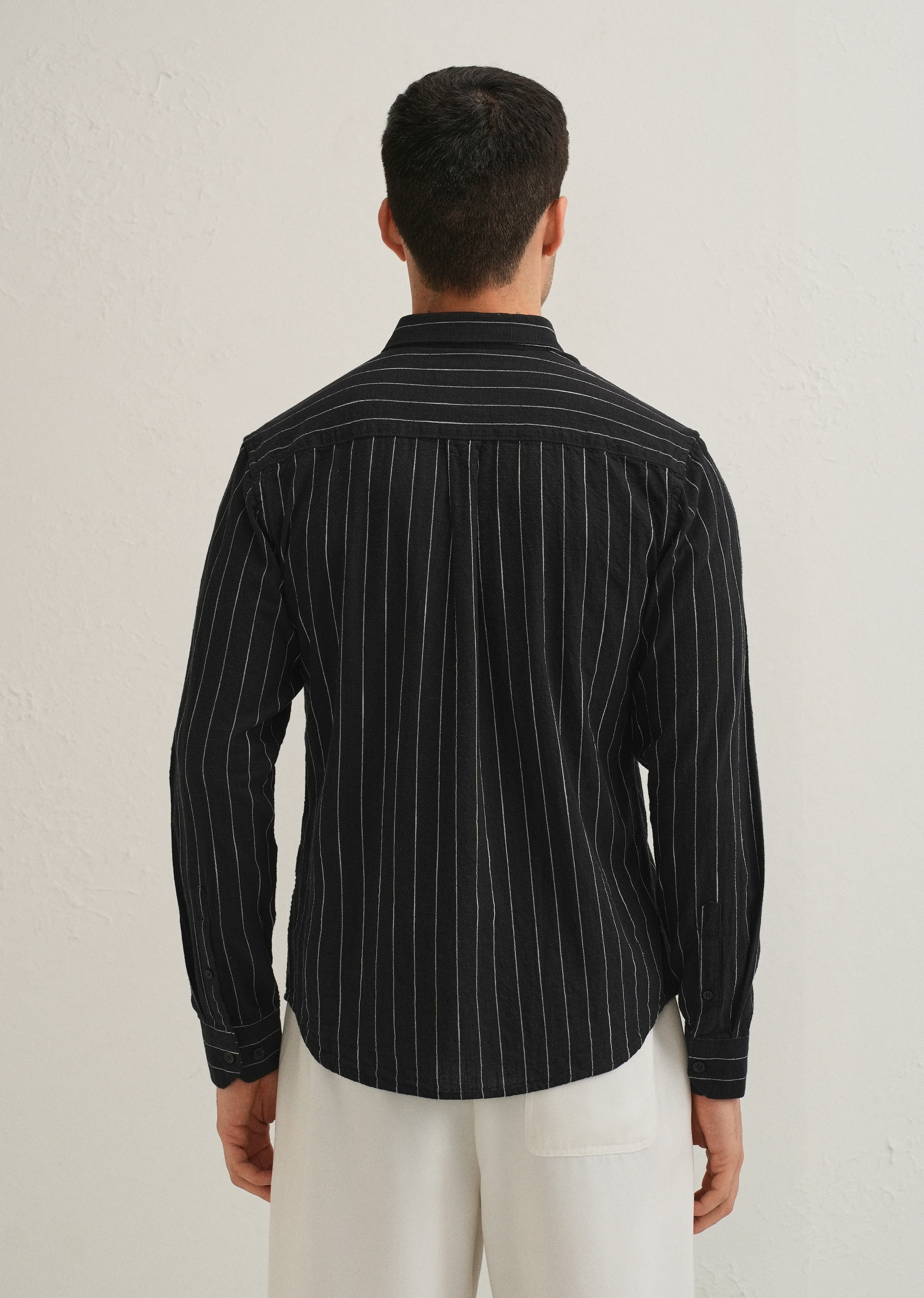 Sable Black Striped Cotton Linen Shirt - Image 2