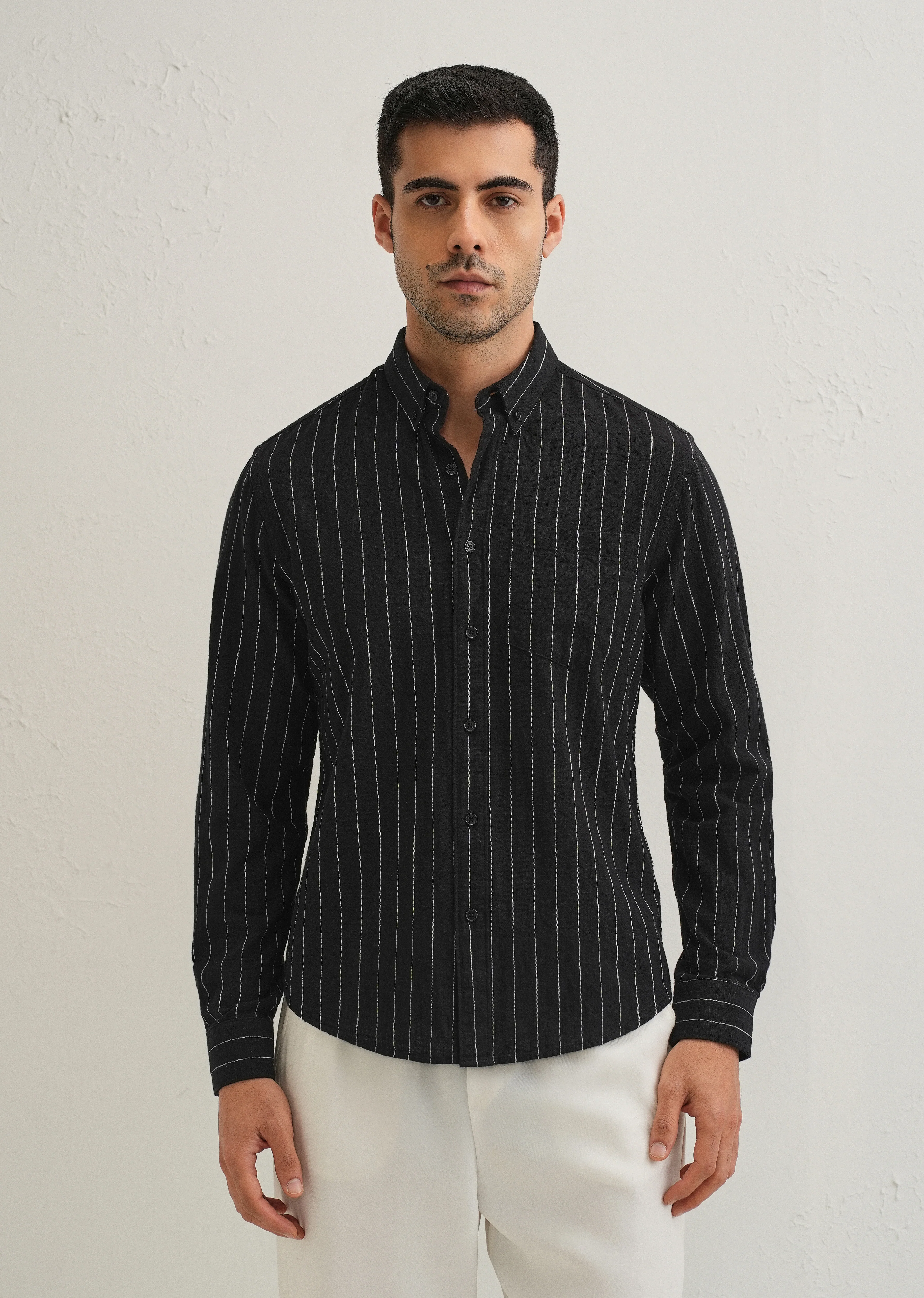 Sable Black Striped Cotton Linen Shirt - Image 3