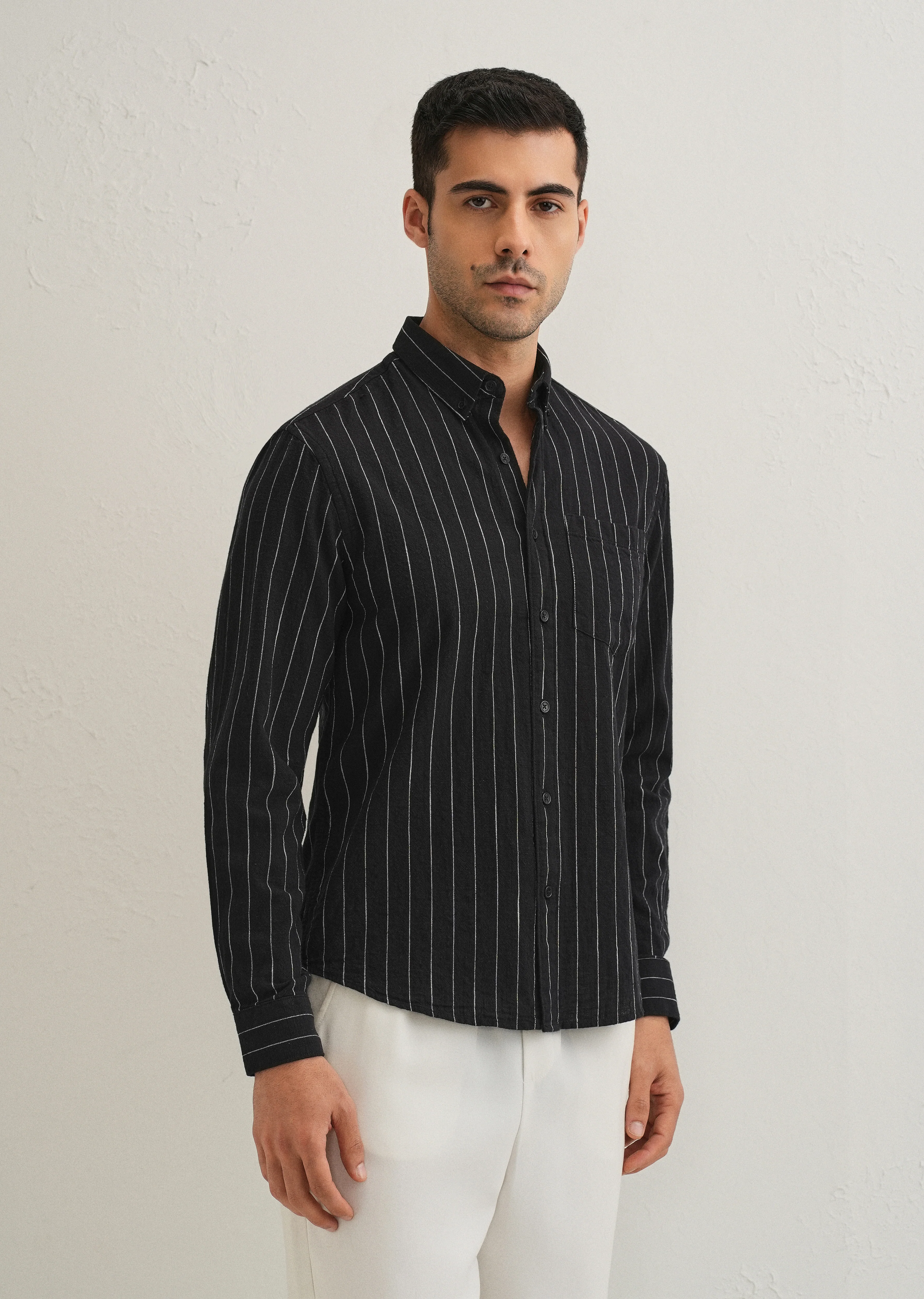 Sable Black Striped Cotton Linen Shirt - Image 4