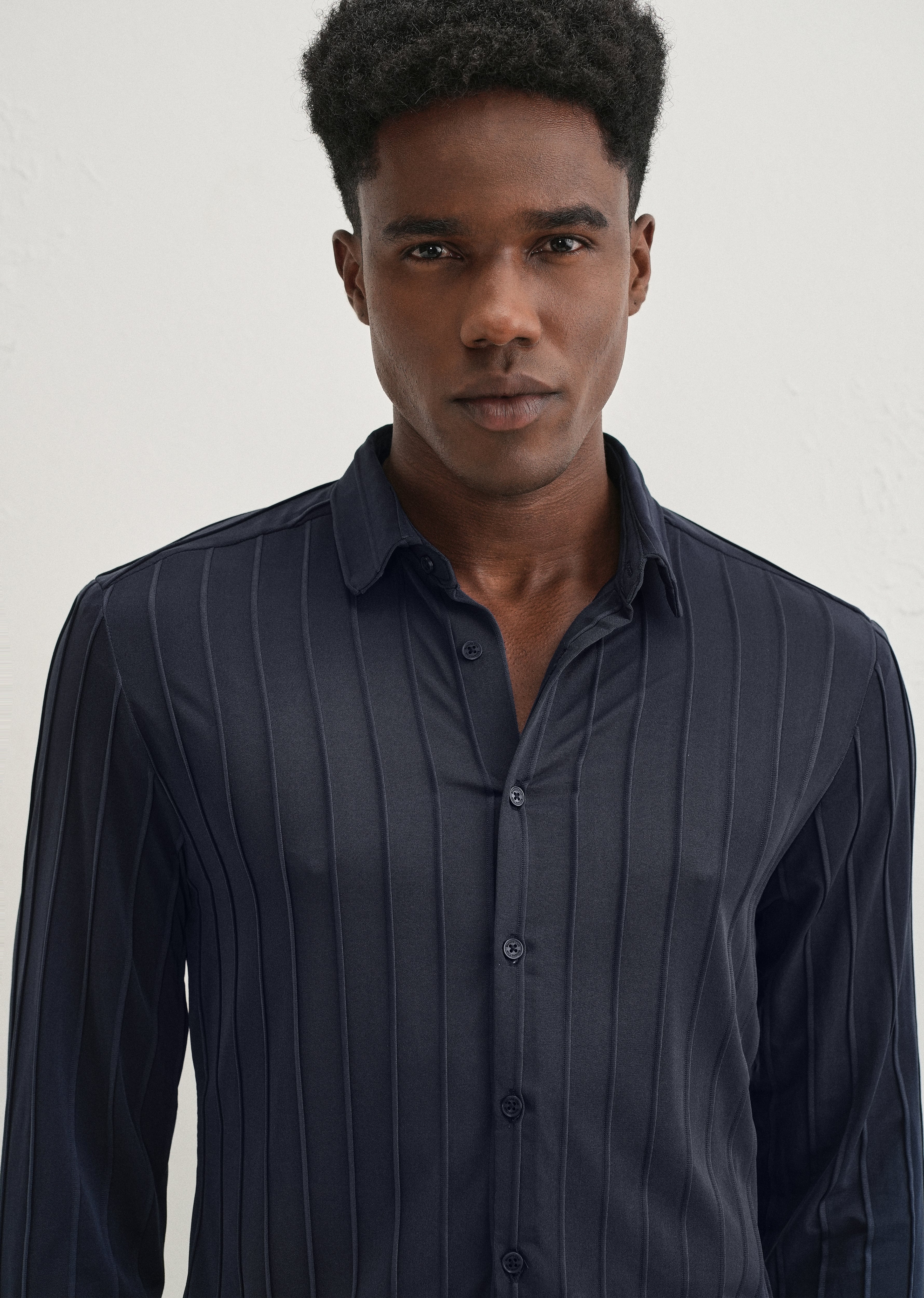 Sable Blue Plain Stripe Shirt - Image 3
