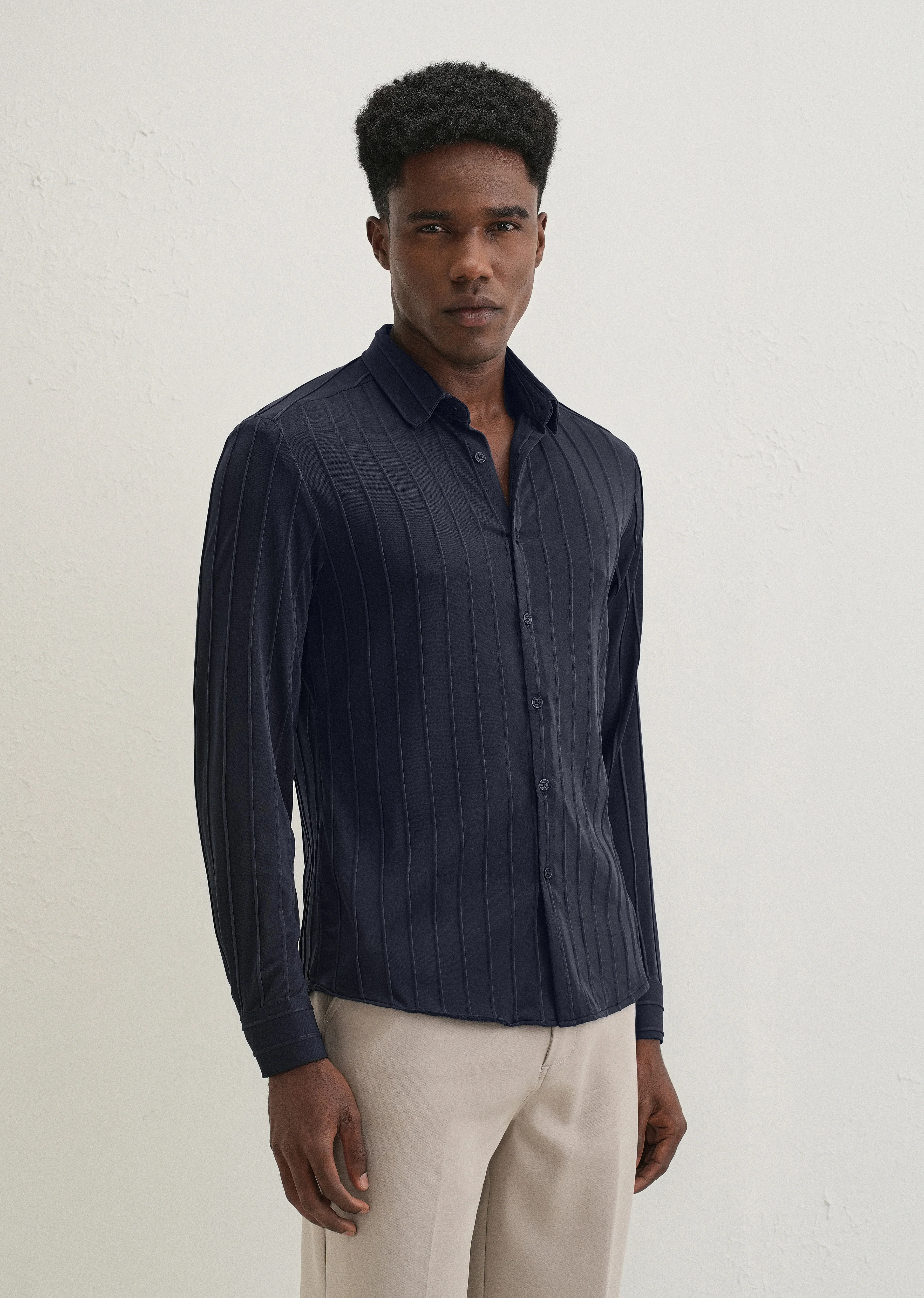 Sable Blue Plain Stripe Shirt - Image 4