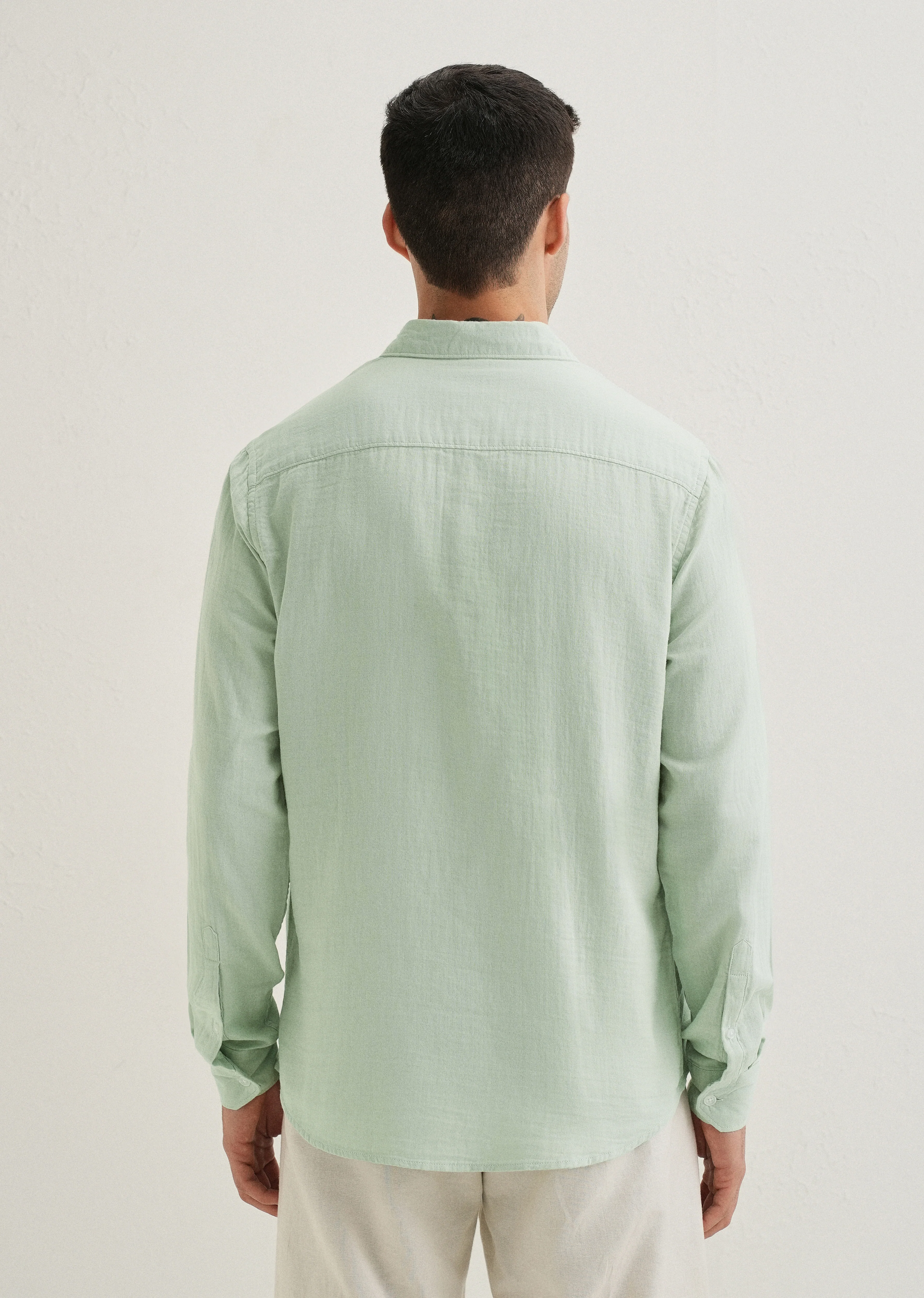 Sage Green Double Cloth Cotton Shirt - Image 3