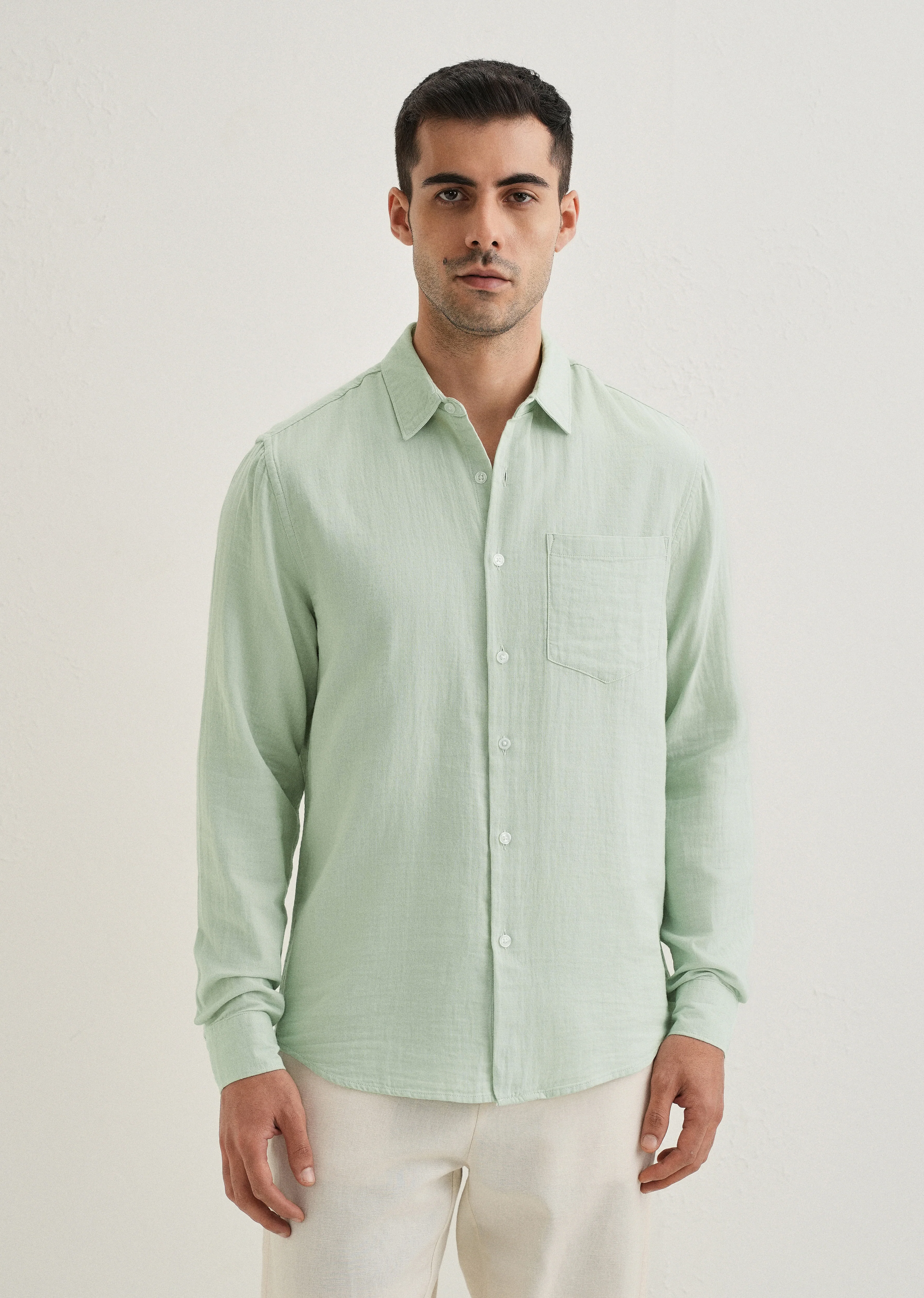 Sage Green Double Cloth Cotton Shirt - Image 4