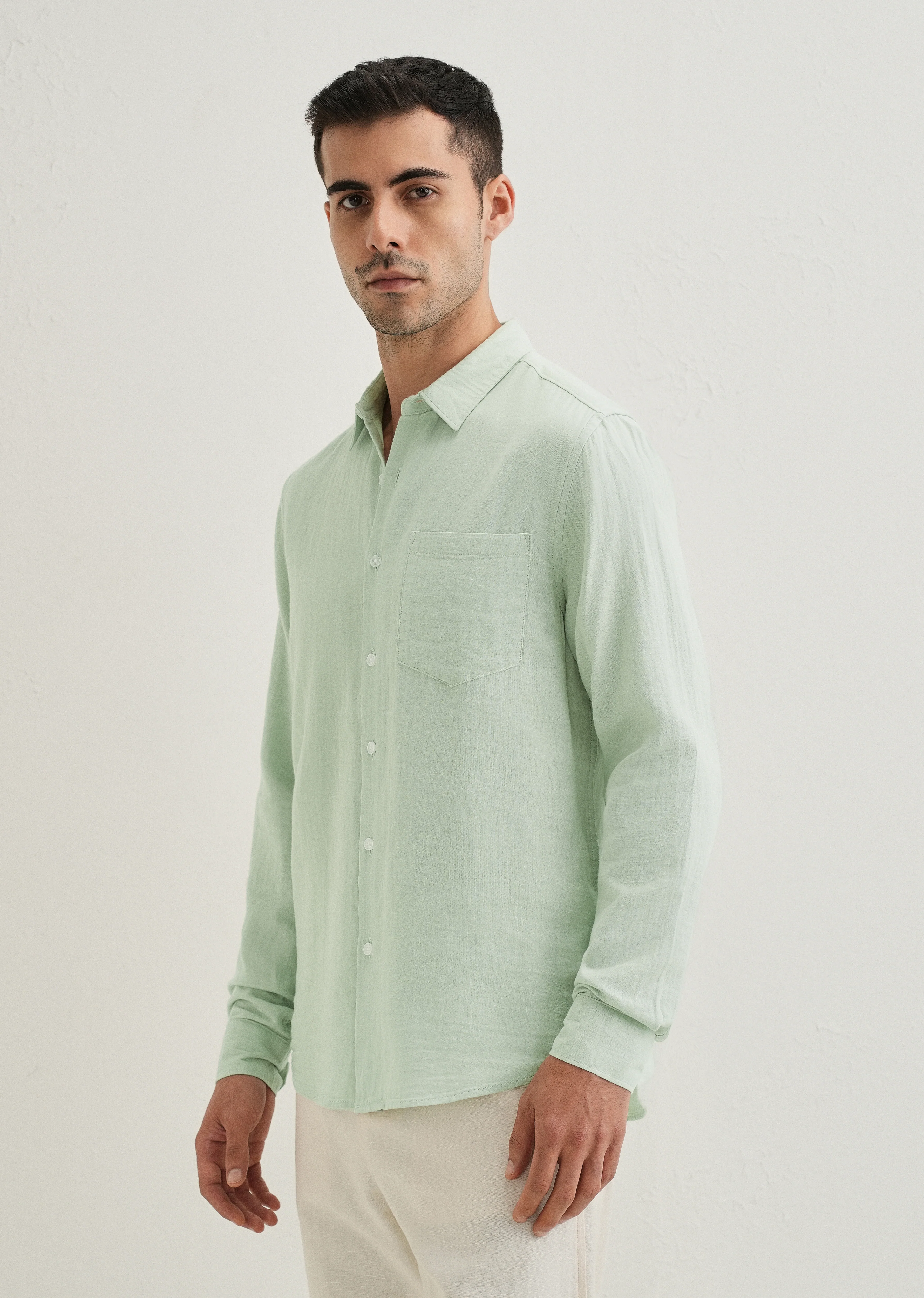Sage Green Double Cloth Cotton Shirt - Image 5