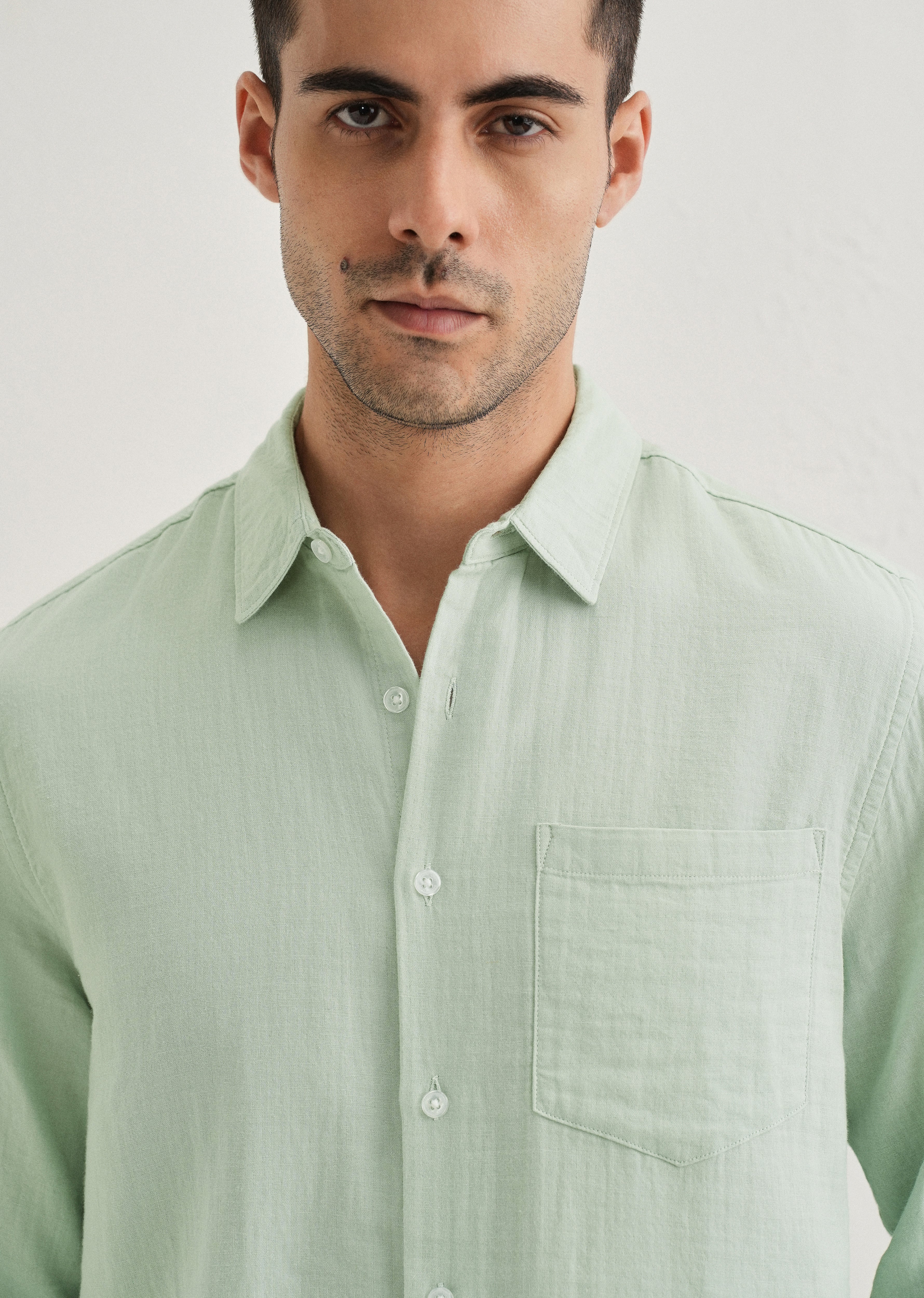Sage Green Double Cloth Cotton Shirt - Image 6