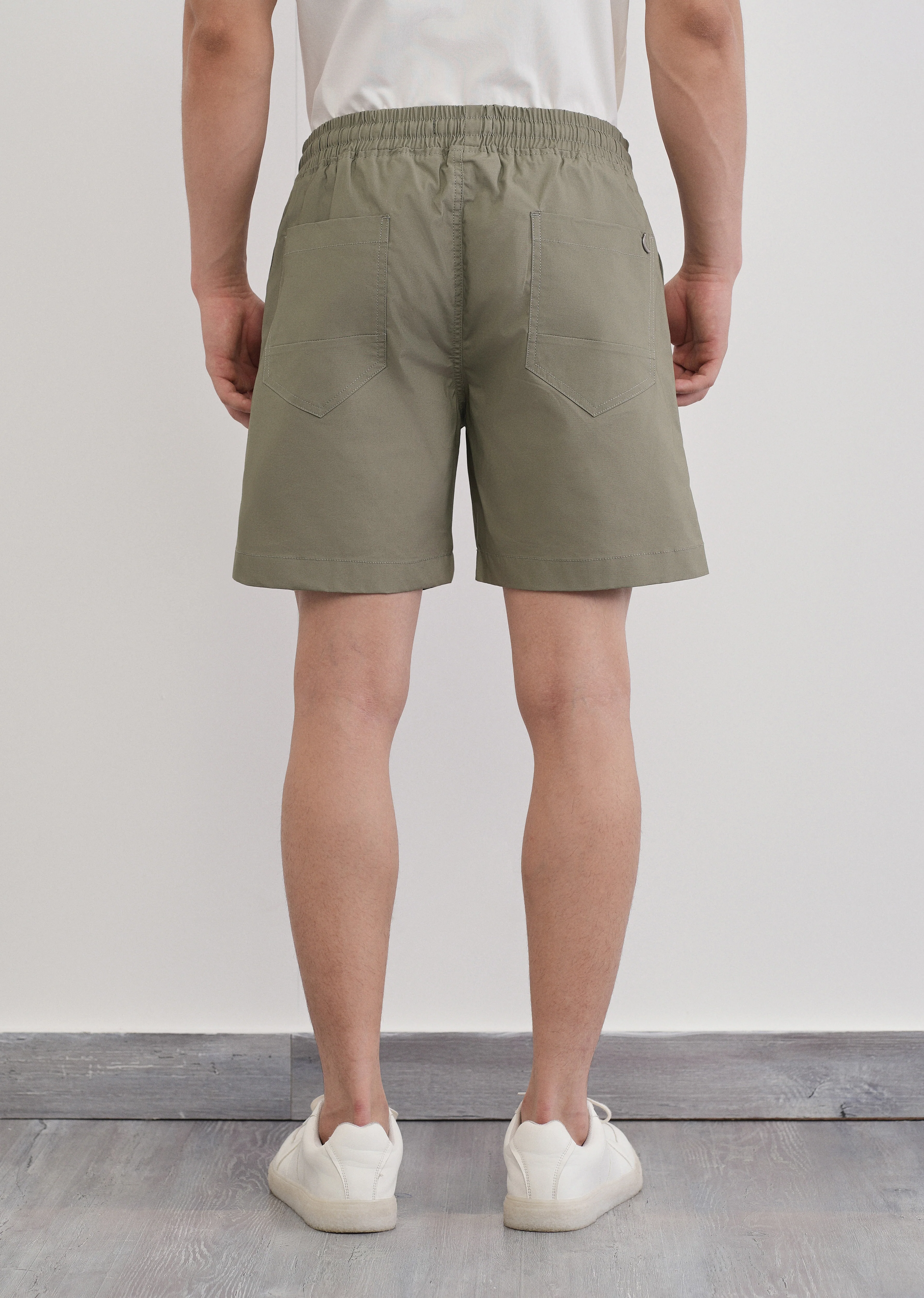 Sage Green Drawstring Cotton Shorts - Image 2
