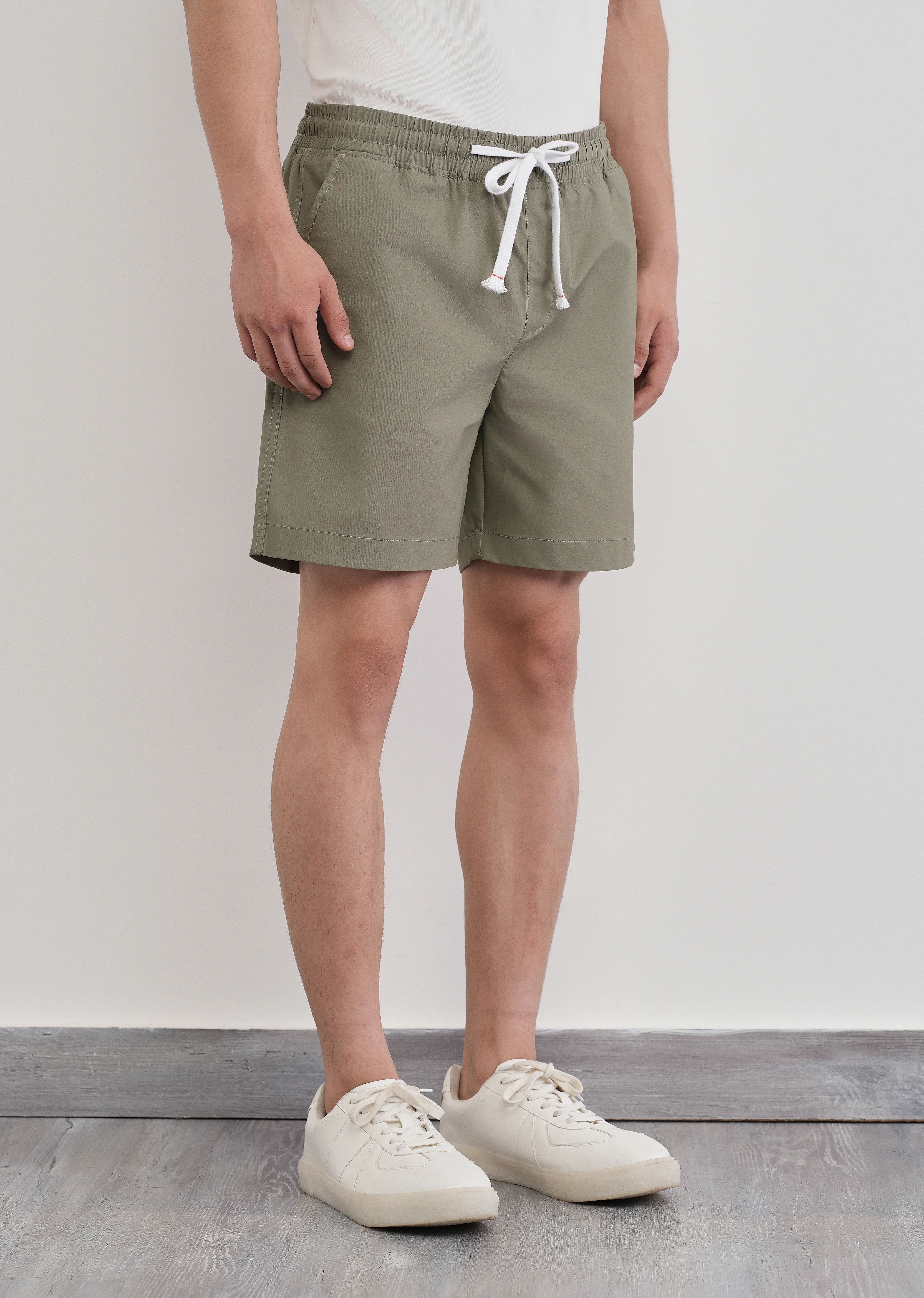 Sage Green Drawstring Cotton Shorts - Image 4