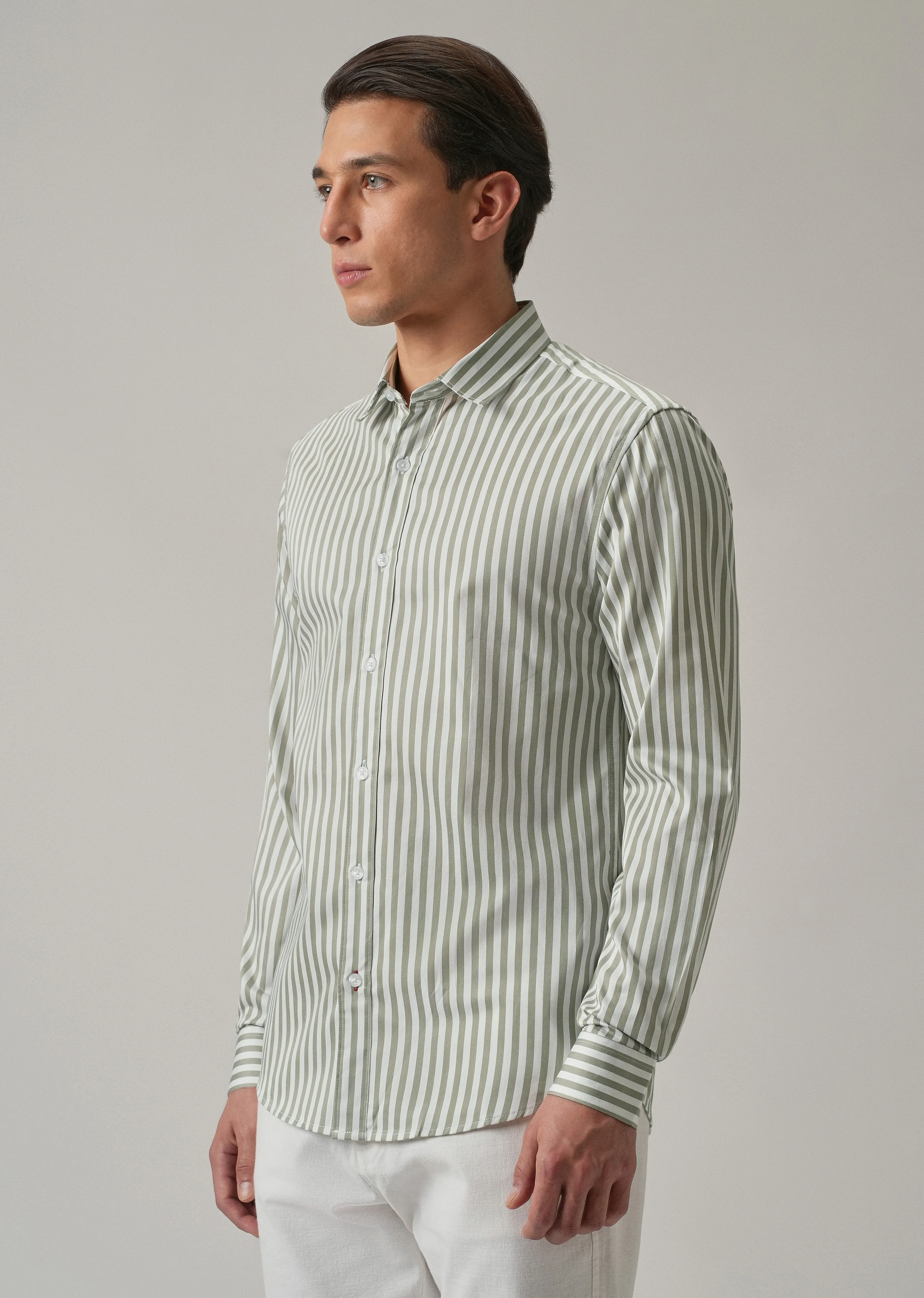 Sage Green Satin Pin Stripe Shirt - Image 4