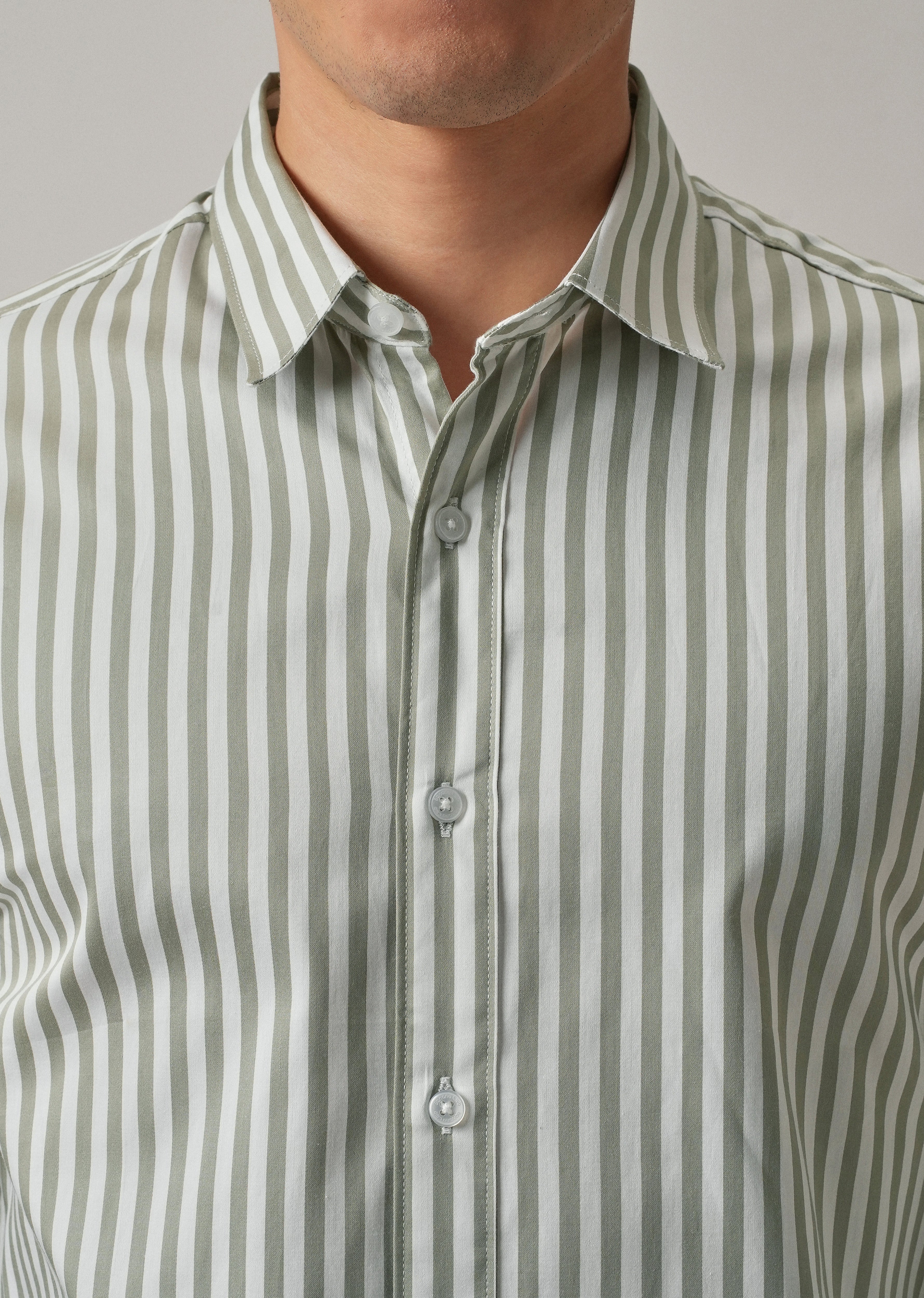 Sage Green Satin Pin Stripe Shirt - Image 5