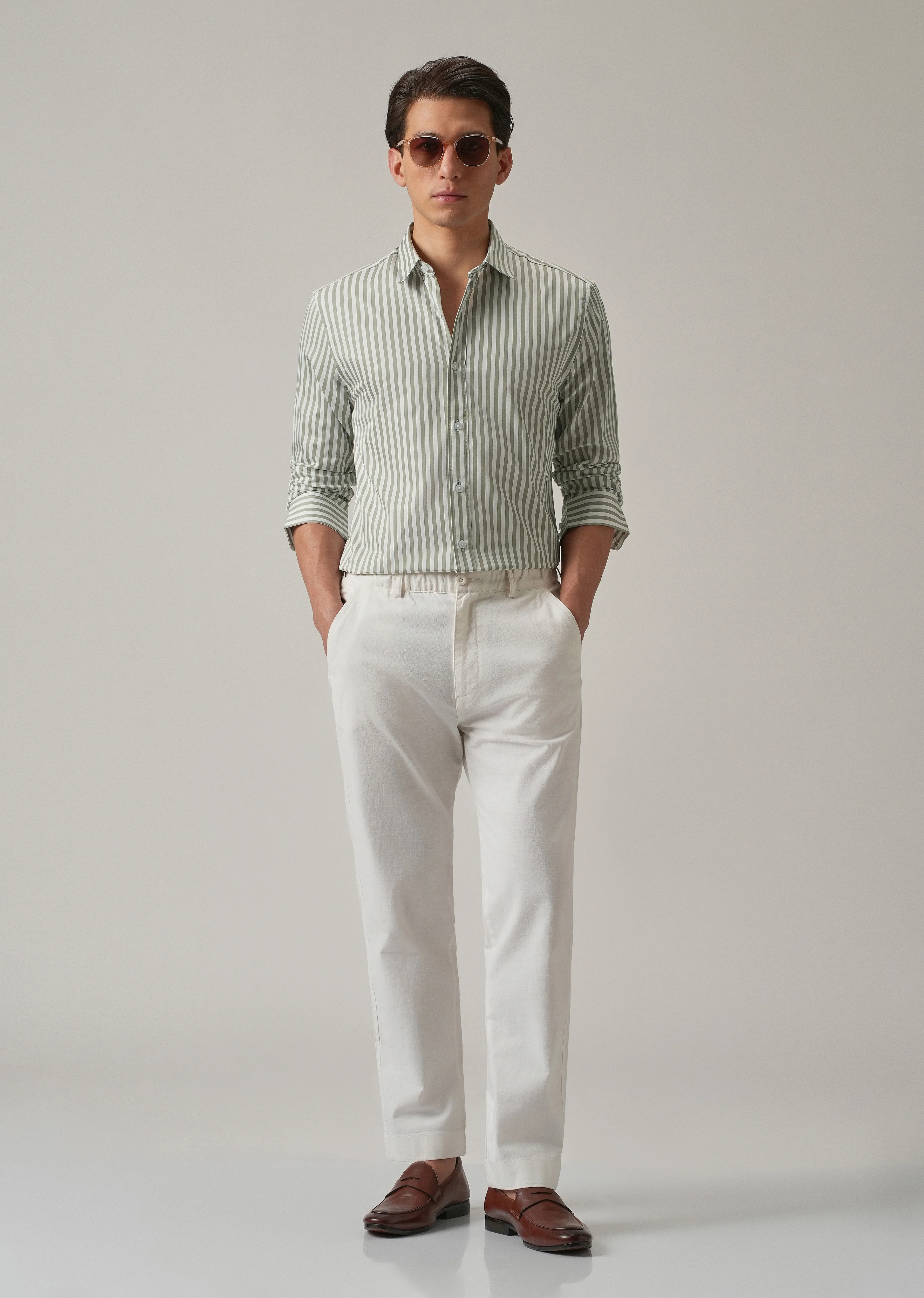 Sage Green Satin Pin Stripe Shirt - Image 6