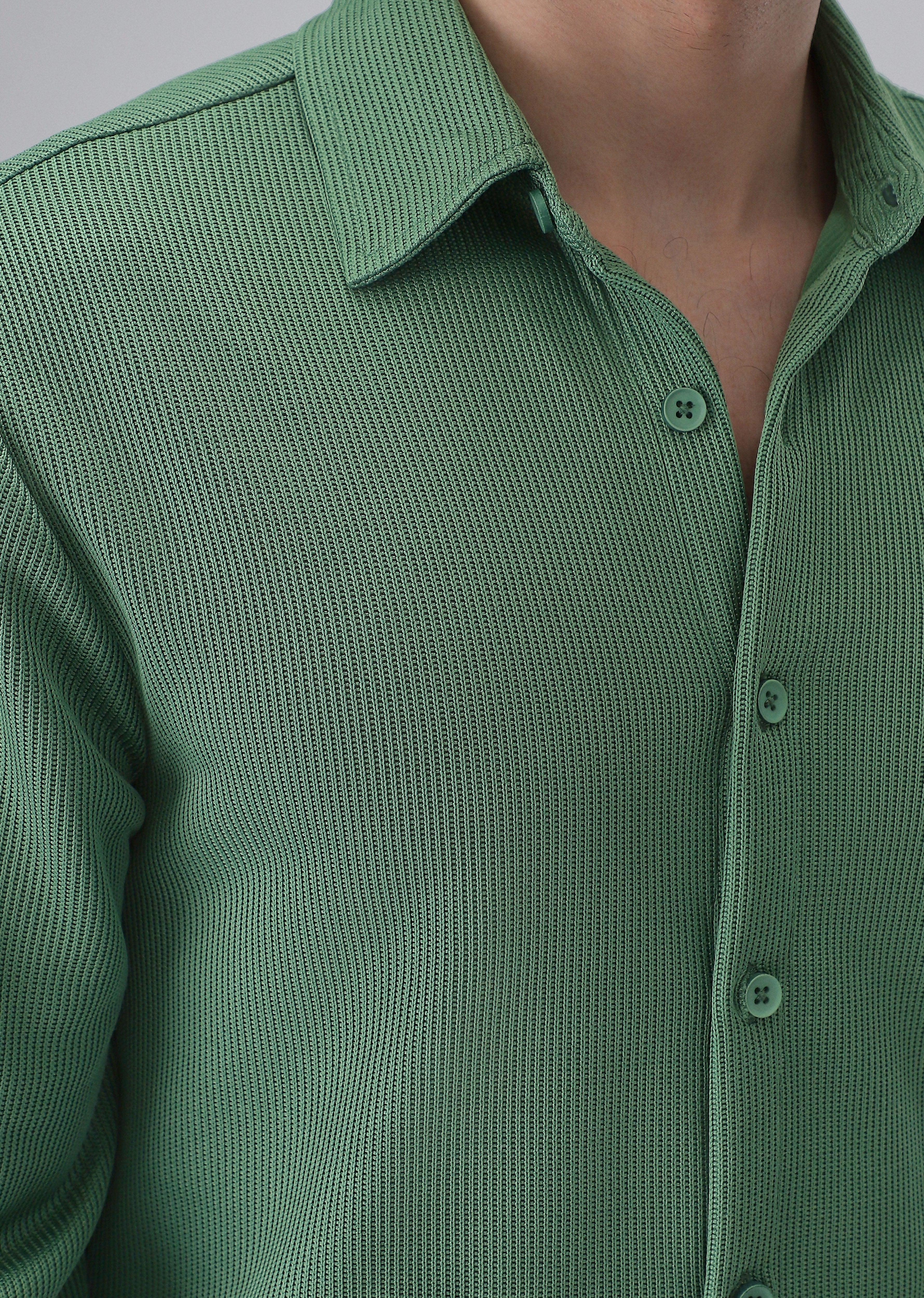 Sage Green Plain Knitted Shirt - Image 5