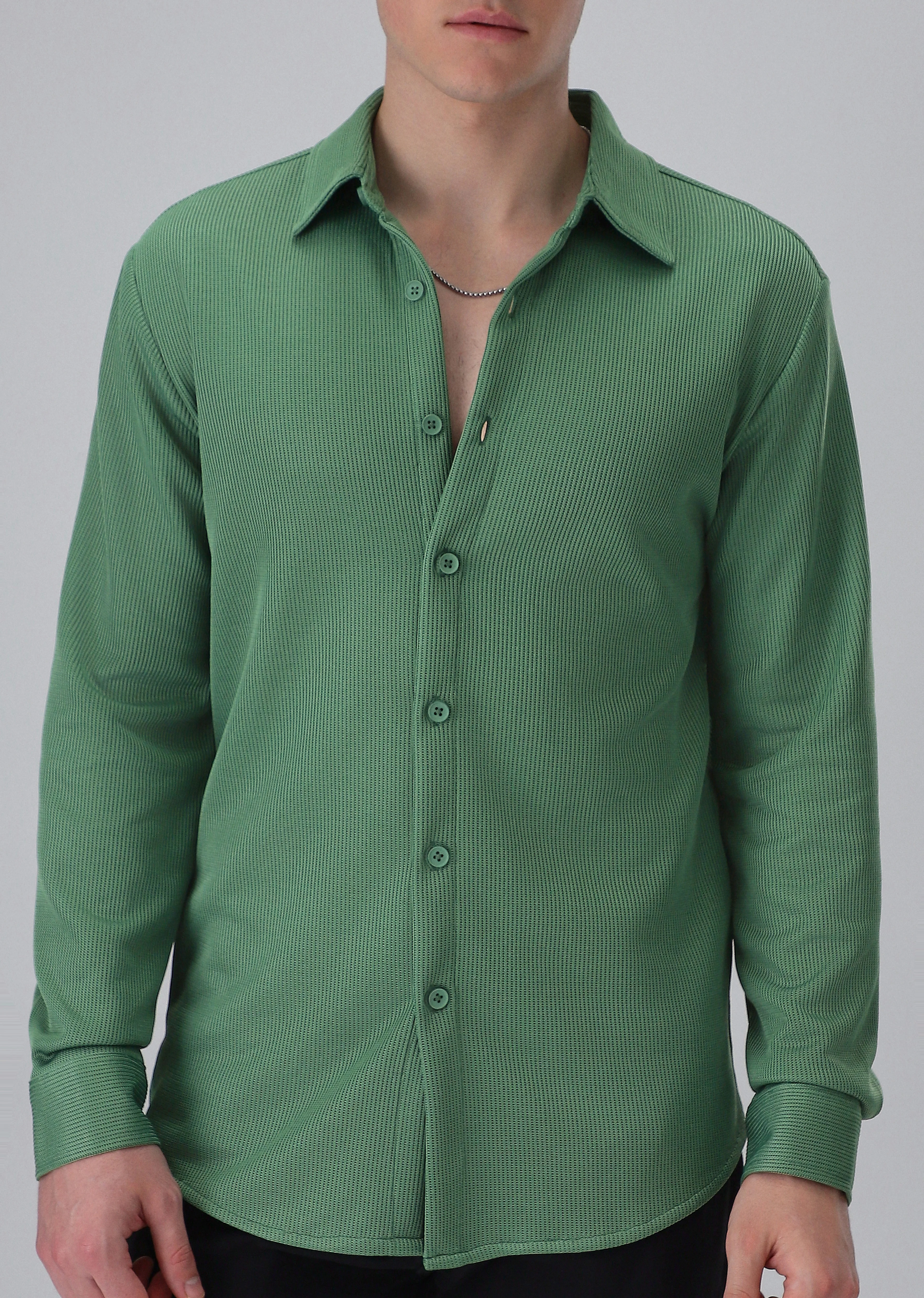 Sage Green Plain Knitted Shirt - Image 7
