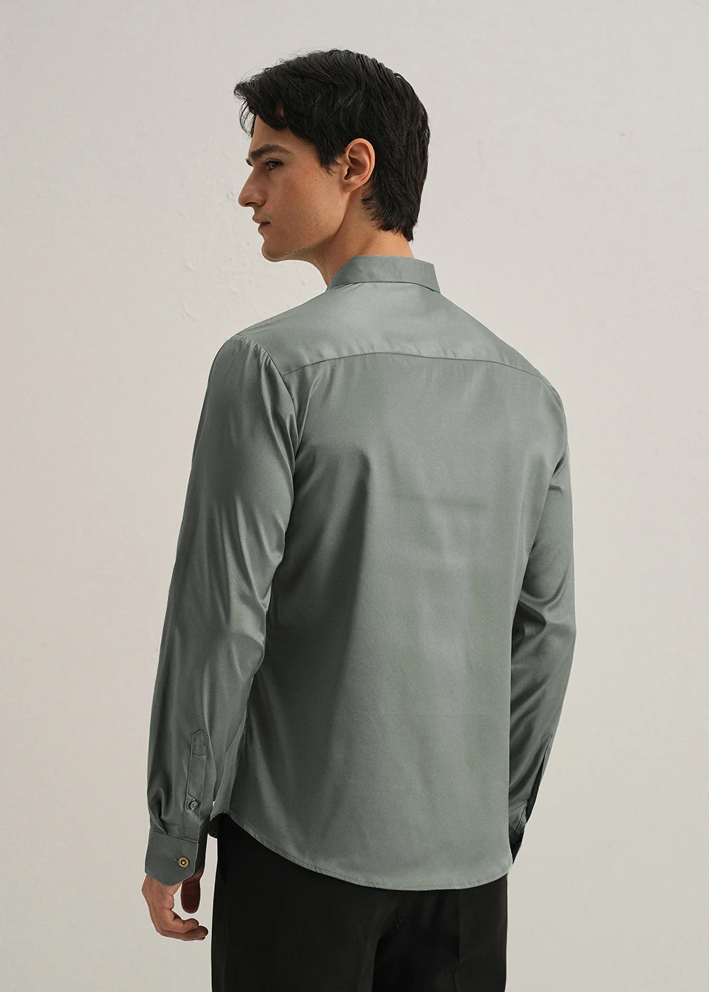 Sage Green Plain Stitchless Placket Shirt - Image 4