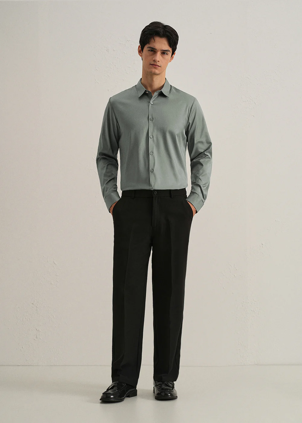 Sage Green Plain Stitchless Placket Shirt - Image 6