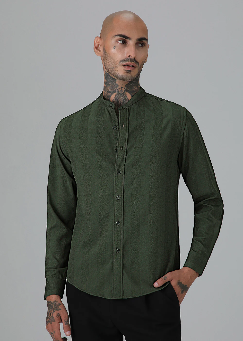 Sage Green Plain Shein Patterned Shirt - Image 3